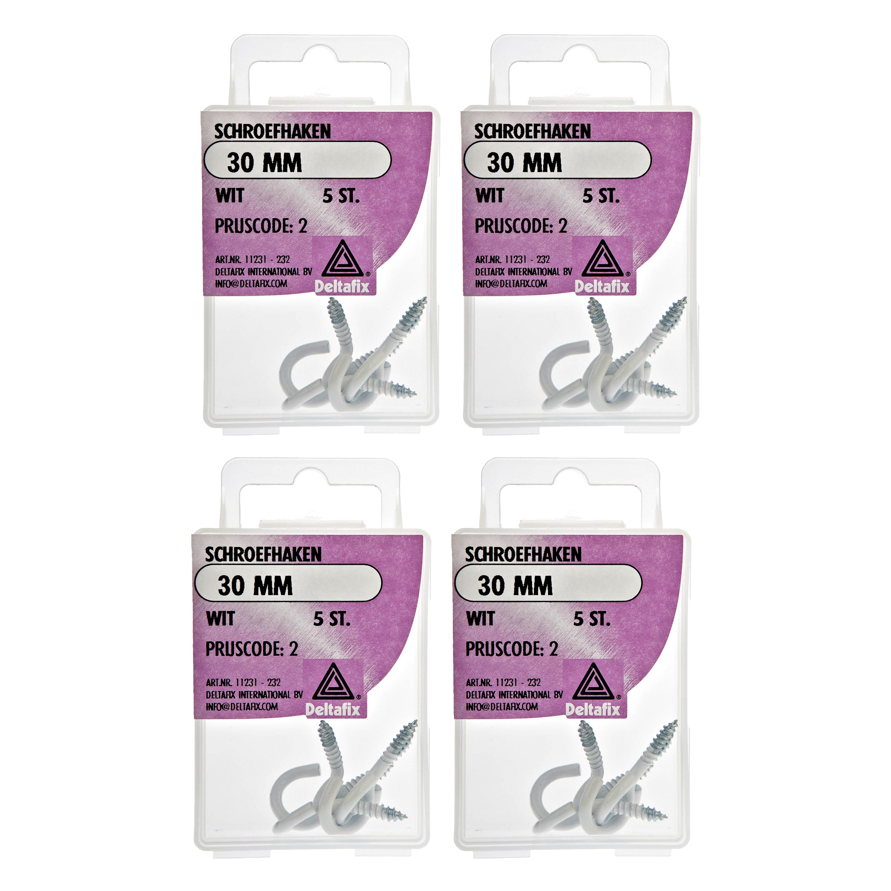 Deltafix Schroefhaken - 20x - verzinkt metaal - wit - 30 mm - ijzerwaren -