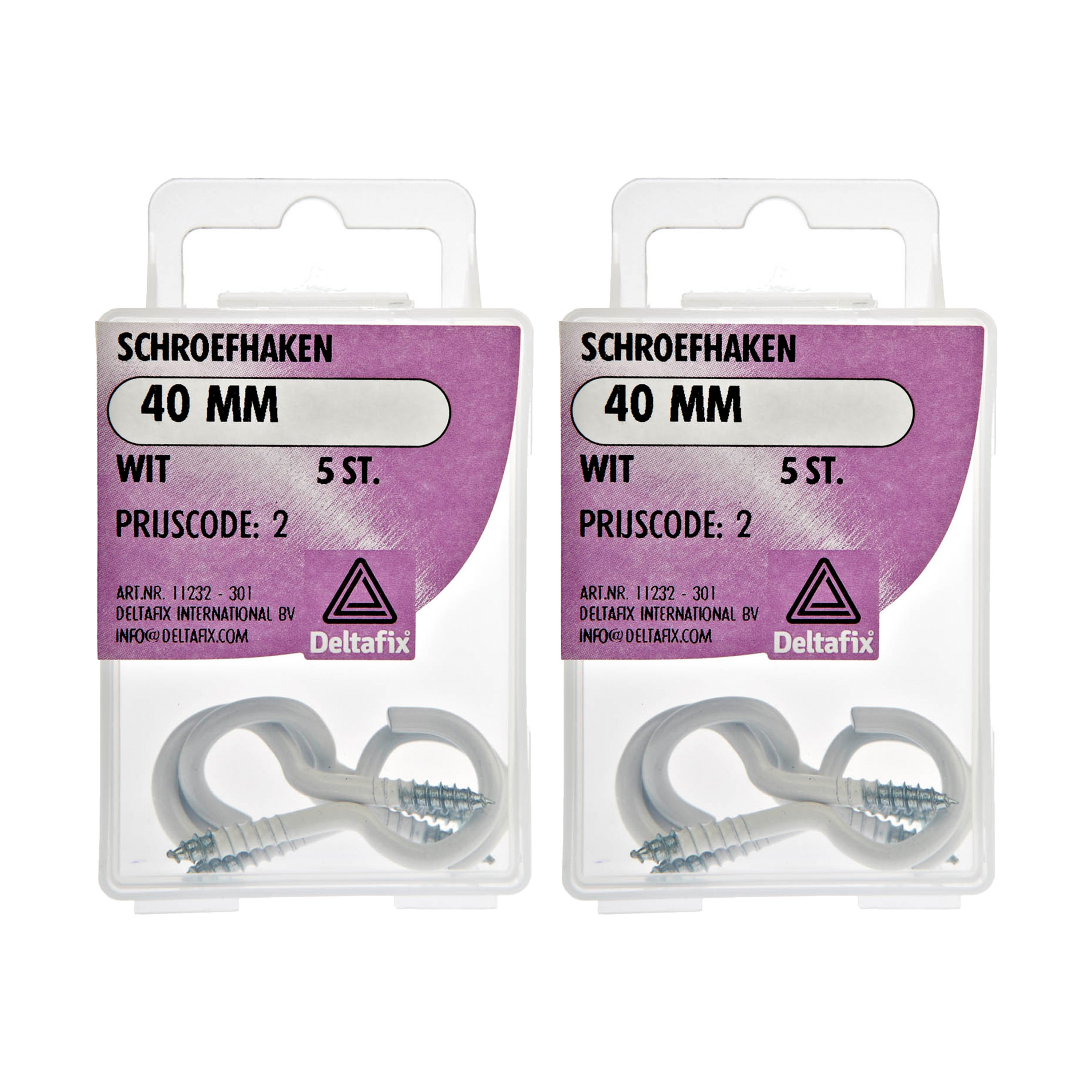 Deltafix Schroefhaken - 10x - verzinkt metaal - wit - 40 mm - ijzerwaren -