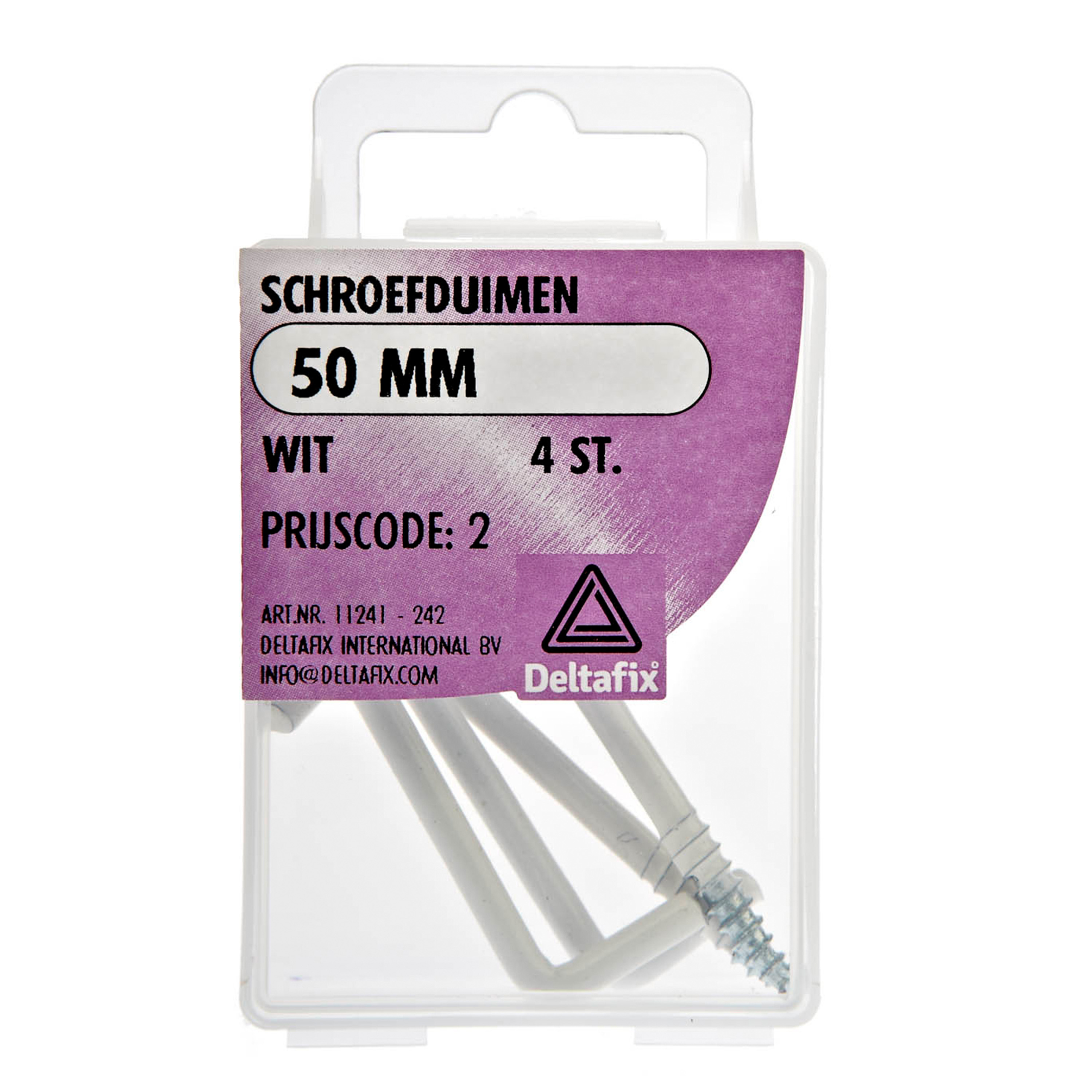 Deltafix Schroefduimen - 4x - gecoat metaal - 50 mm - wit - ijzerwaren -