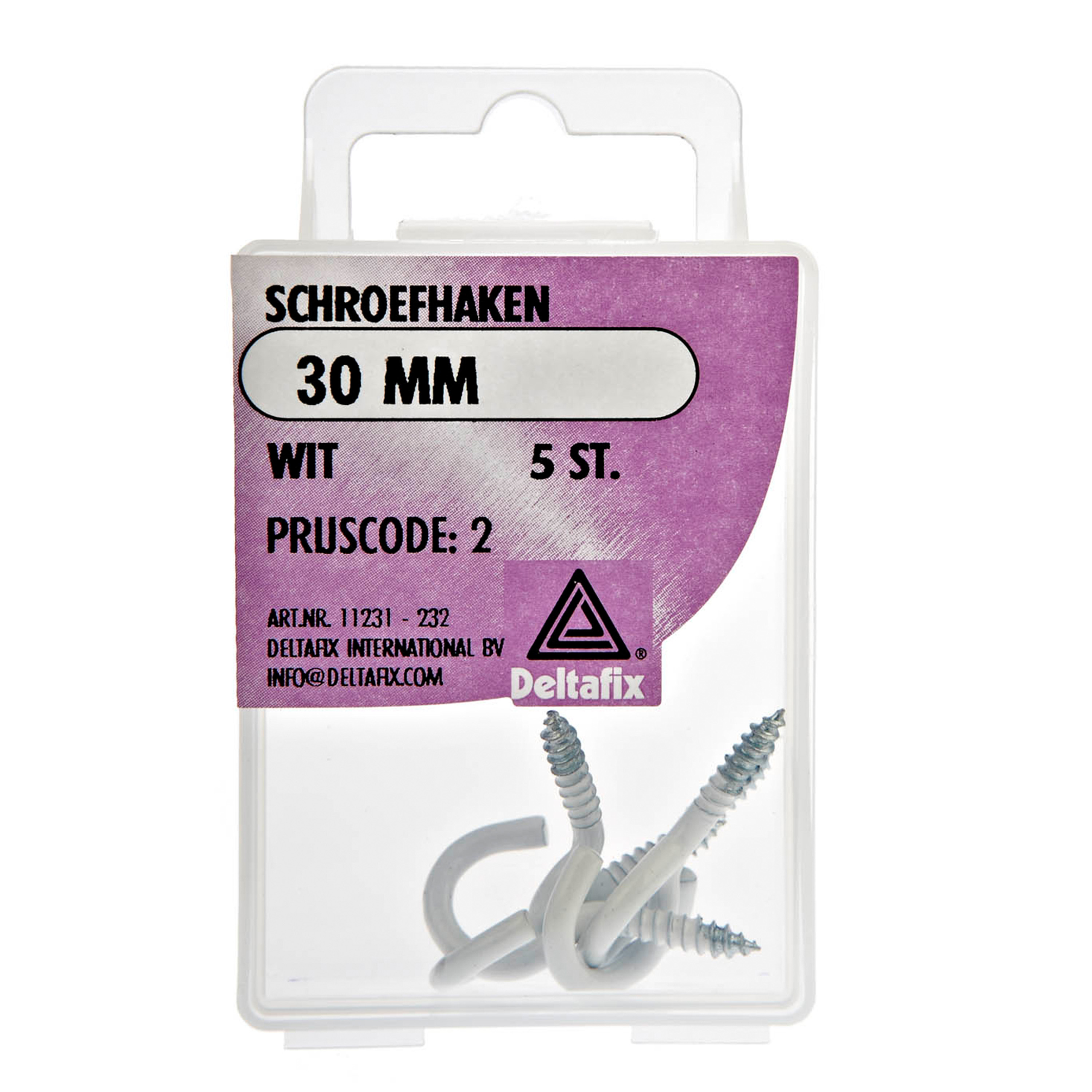 Deltafix Schroefhaken - 5x - verzinkt metaal - wit - 30 mm - ijzerwaren -