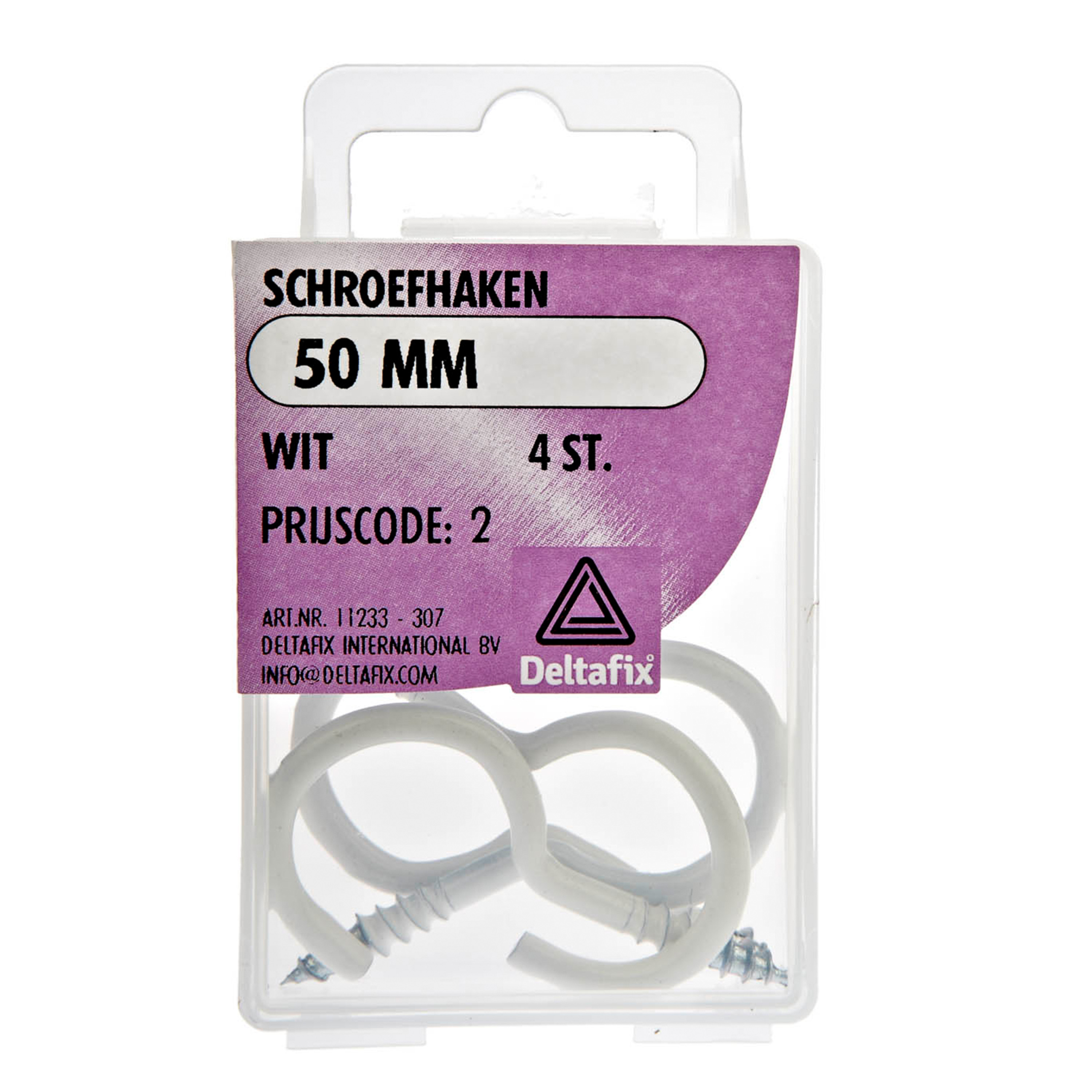 Deltafix Schroefhaken - 4x - verzinkt metaal - wit - 50 mm - ijzerwaren -
