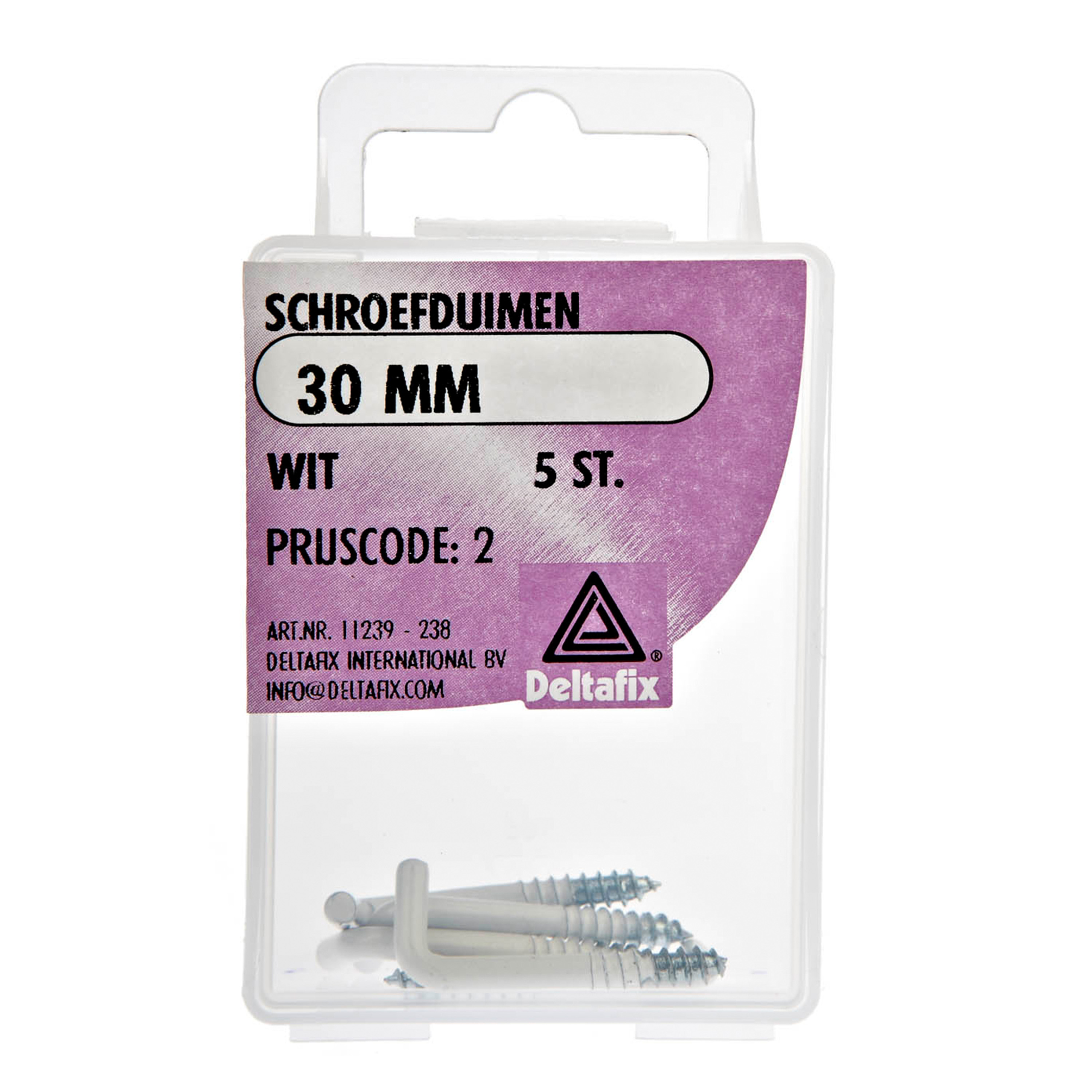 Deltafix Schroefduimen - 5x - gecoat metaal - 30 mm - wit - ijzerwaren -