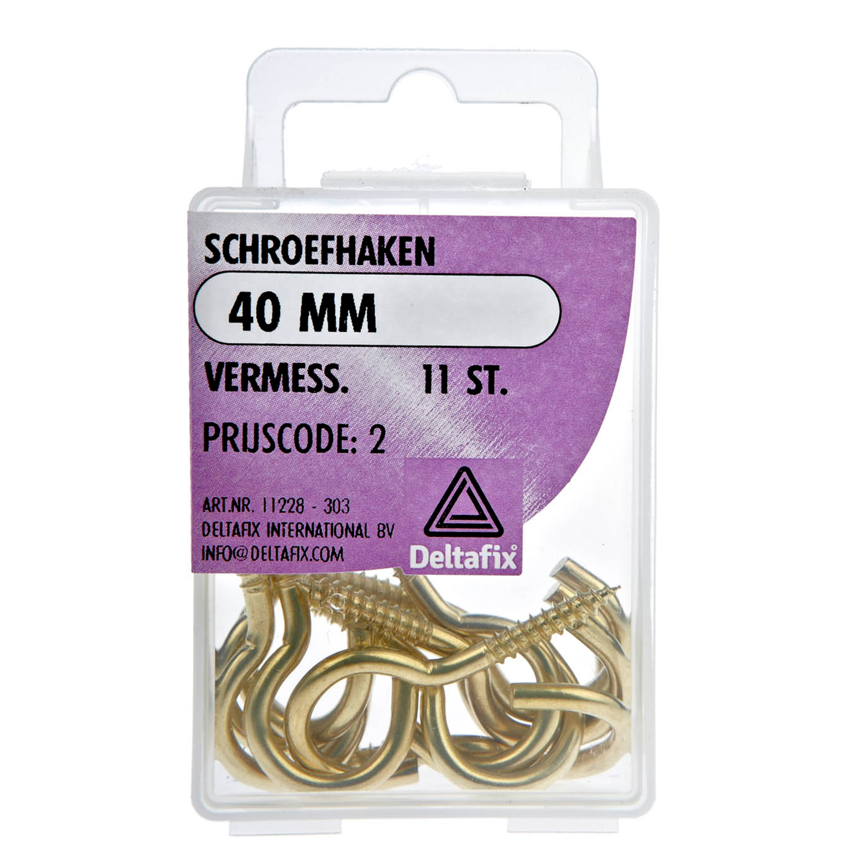 Deltafix Schroefhaken - 11x - vermessingd metaal - 40 mm - ijzerwaren -