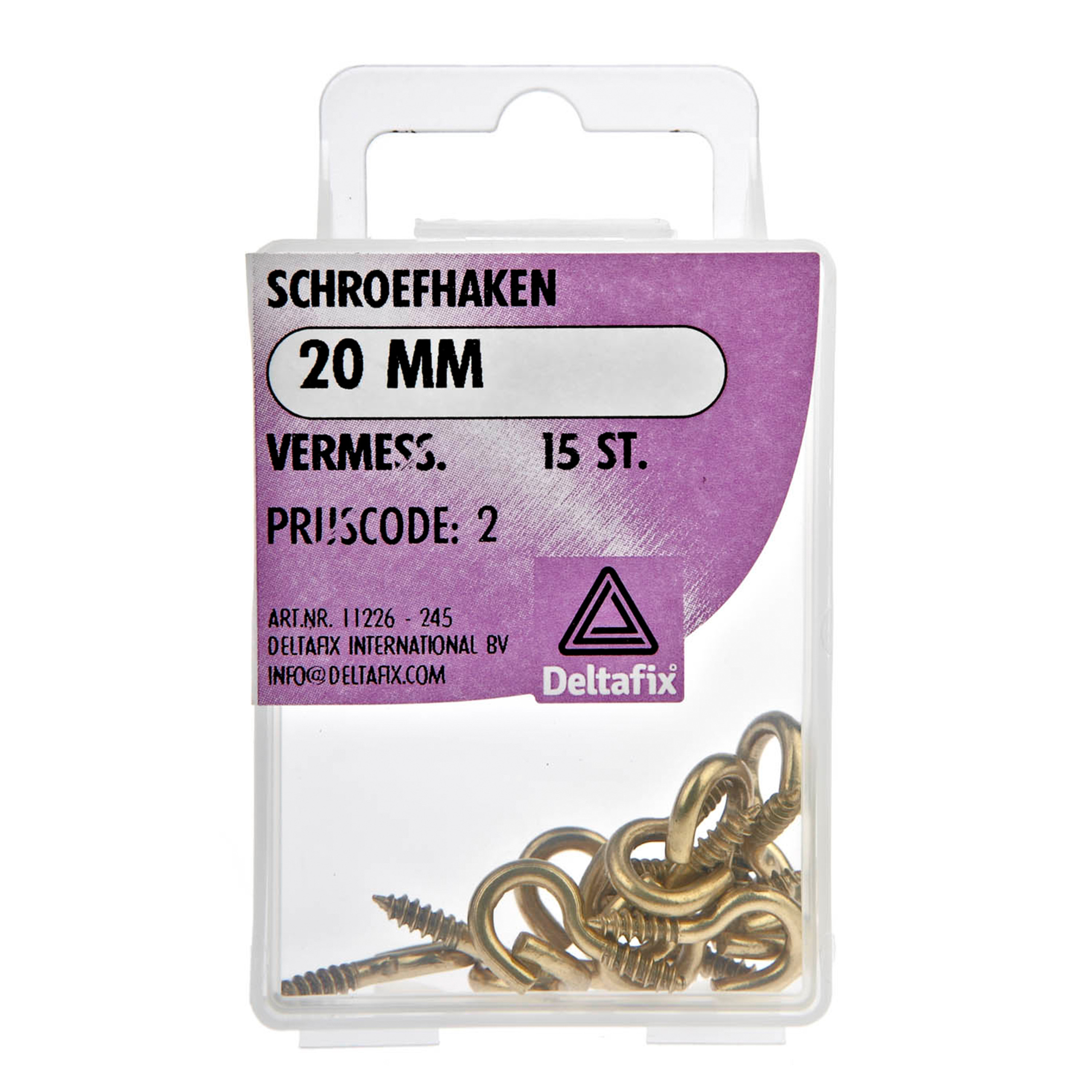 Deltafix Schroefhaken - 15x - vermessingd metaal - 20 mm - ijzerwaren -