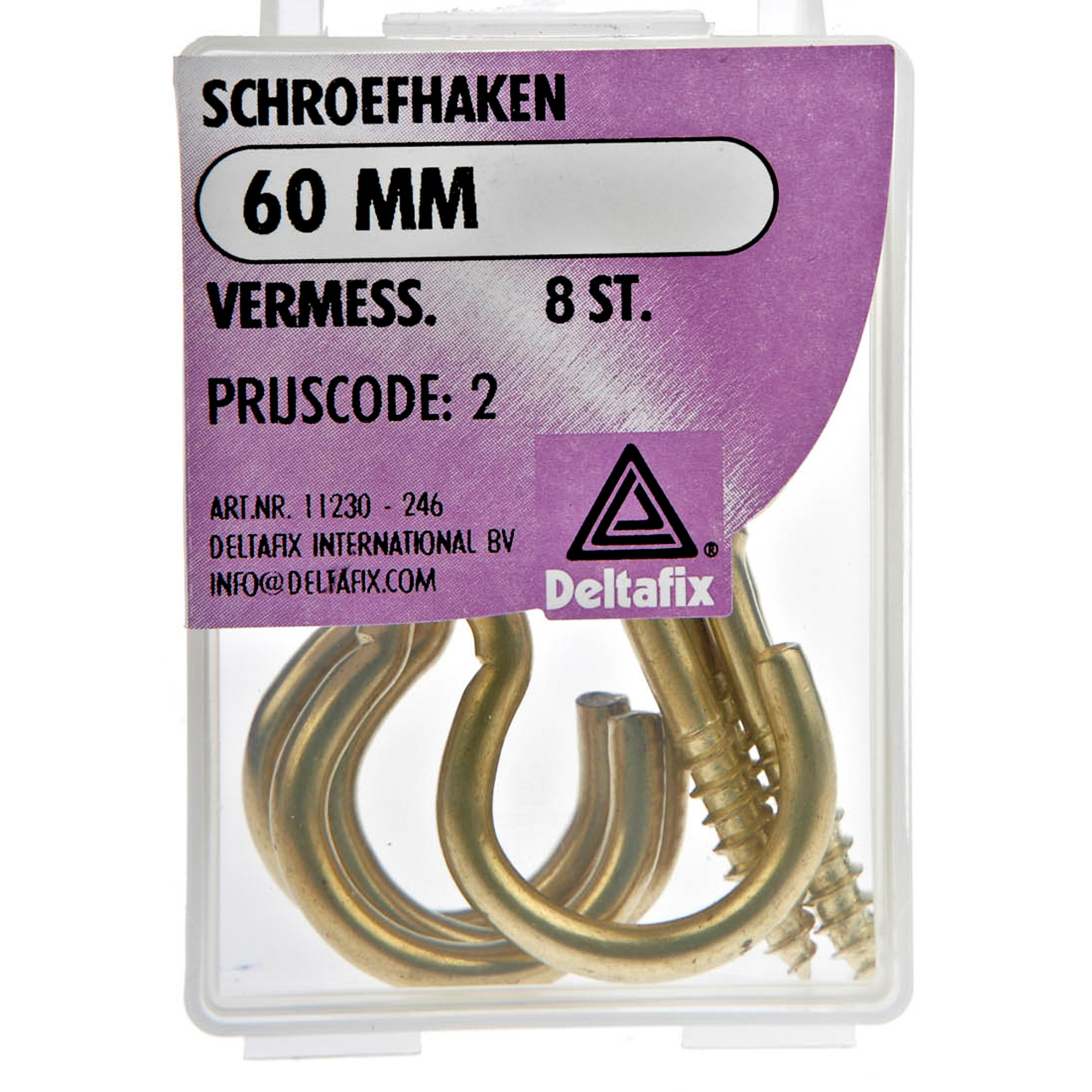 Deltafix Schroefhaken - 8x - vermessingd metaal - 60 mm - ijzerwaren -