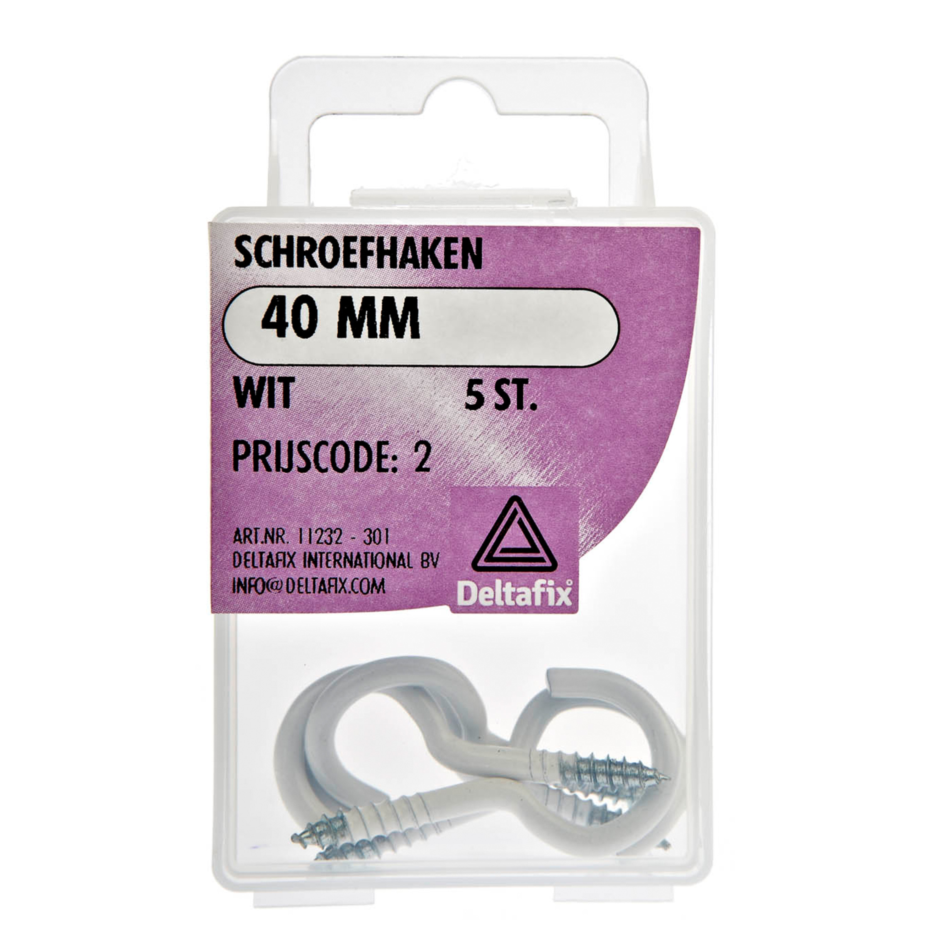 Deltafix Schroefhaken - 5x - verzinkt metaal - wit - 40 mm - ijzerwaren -