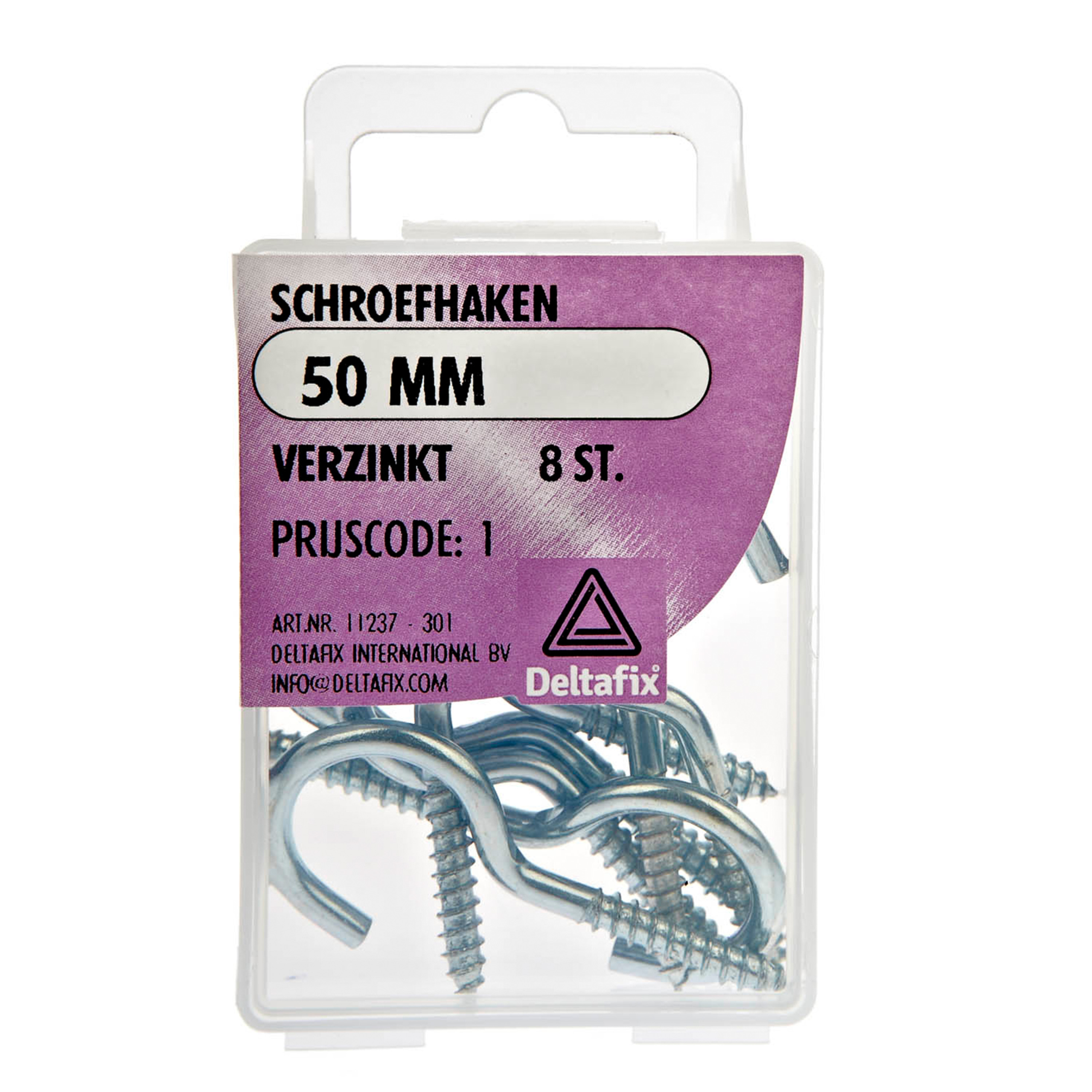 Deltafix Schroefhaken - 8x - verzinkt metaal - 50 mm - ijzerwaren -