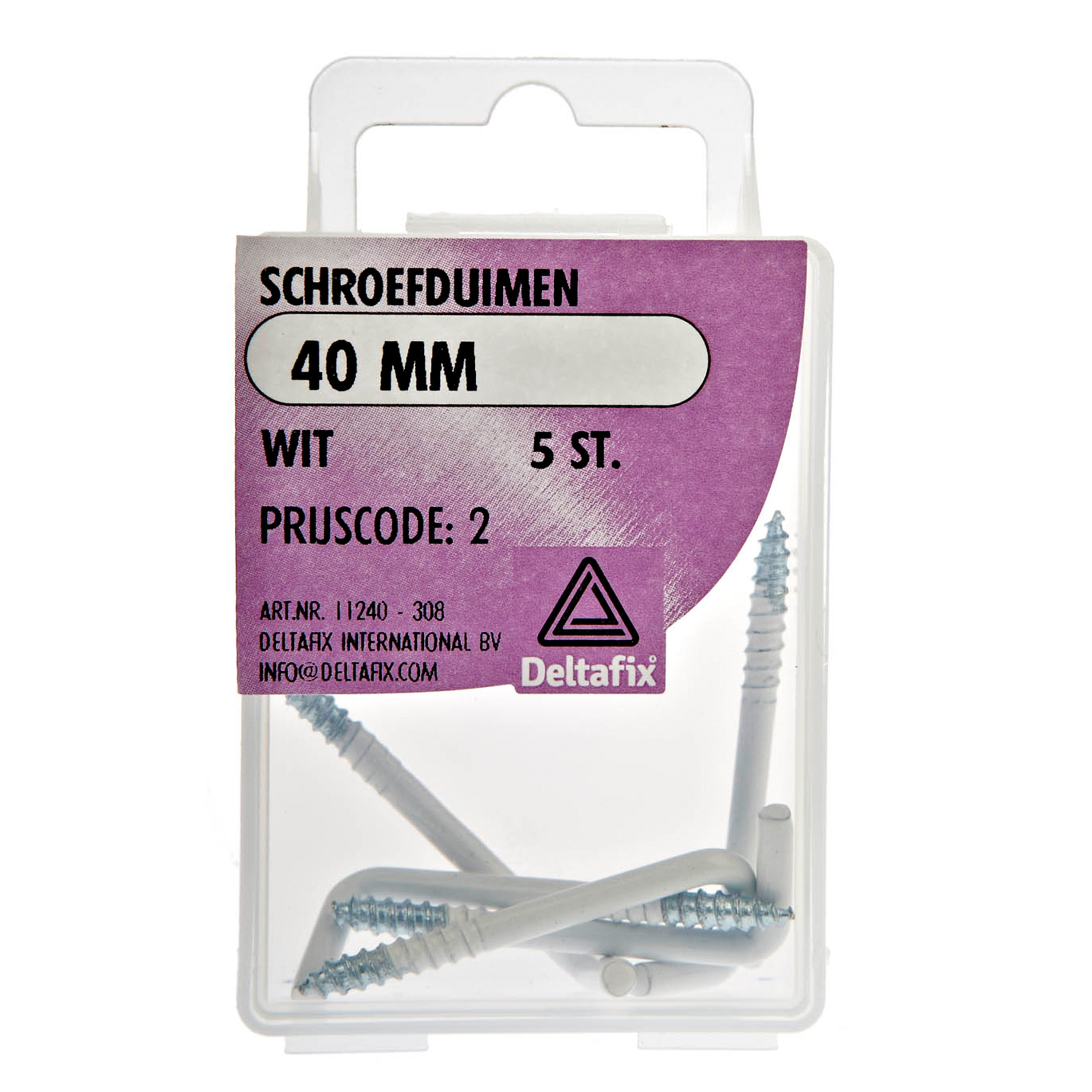Deltafix Schroefduimen - 5x - gecoat metaal - 40 mm - wit - ijzerwaren -