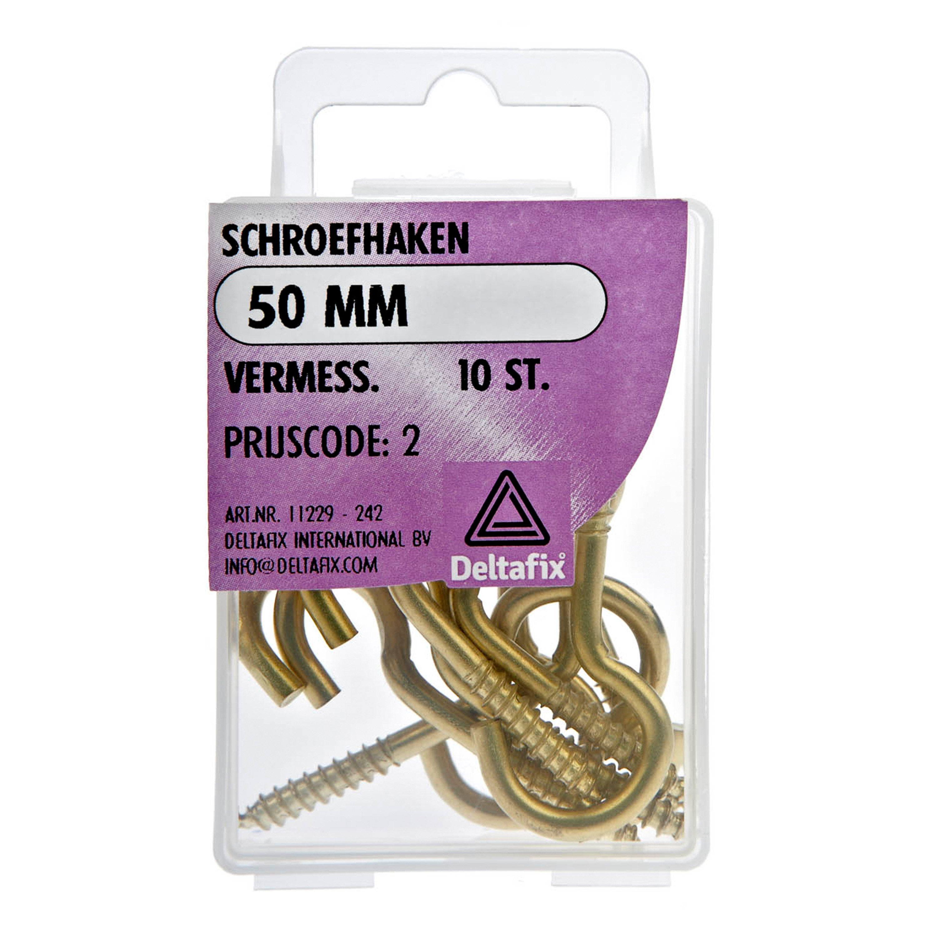 Deltafix Schroefhaken - 10x - vermessingd metaal - 50 mm - ijzerwaren -