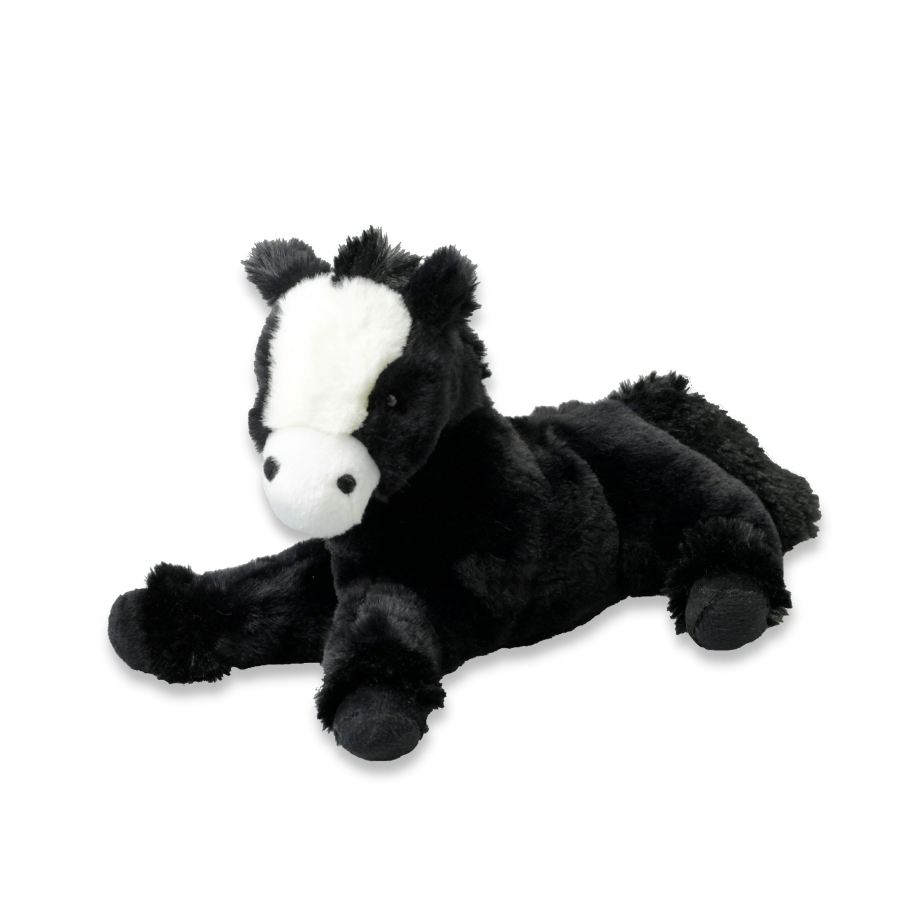 Pluche paard knuffel - liggend - zwart - polyester - 30 cm -
