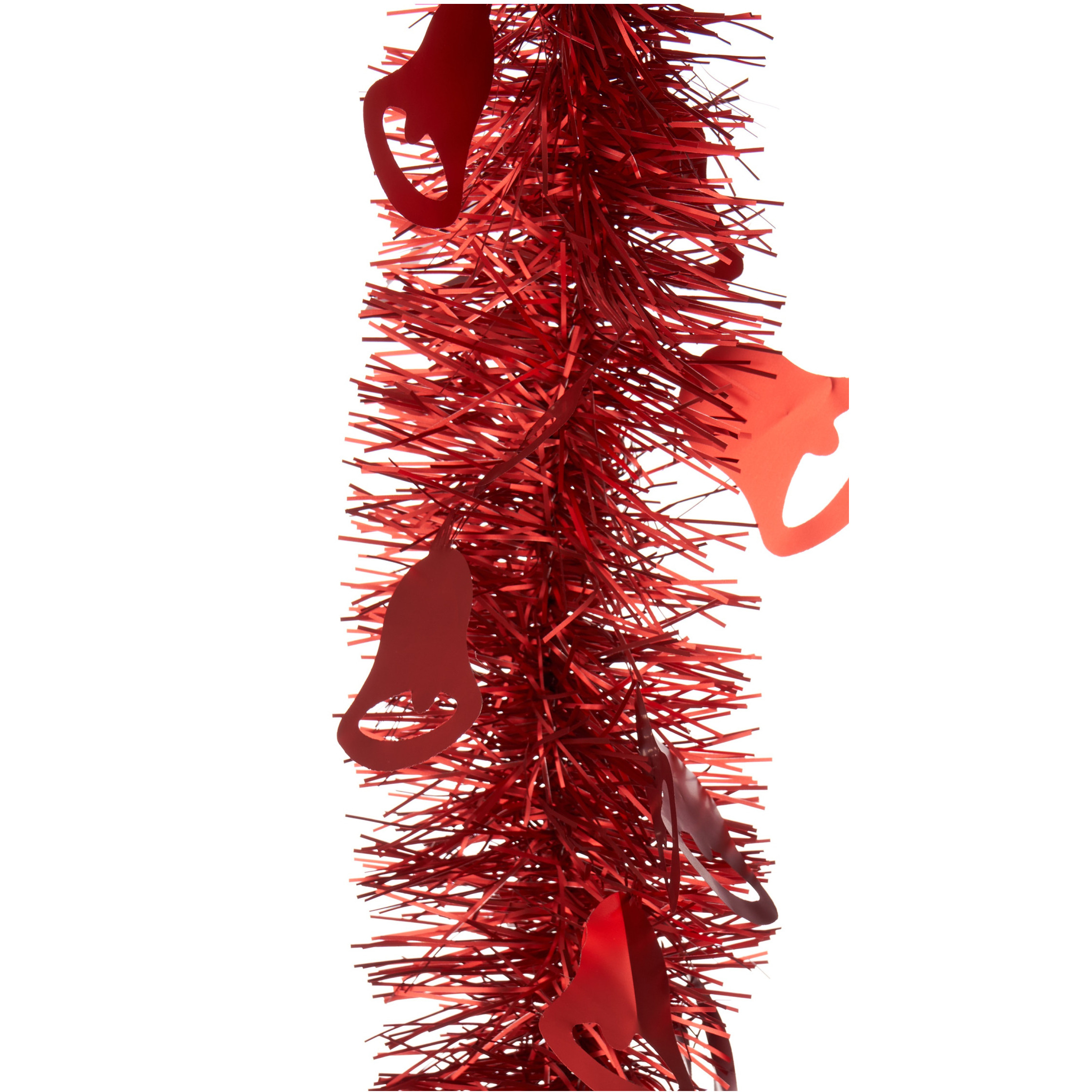 Lametta kerstslingers- 3x - rood - folie - 200 x 12 cm - met kerstklokjes -