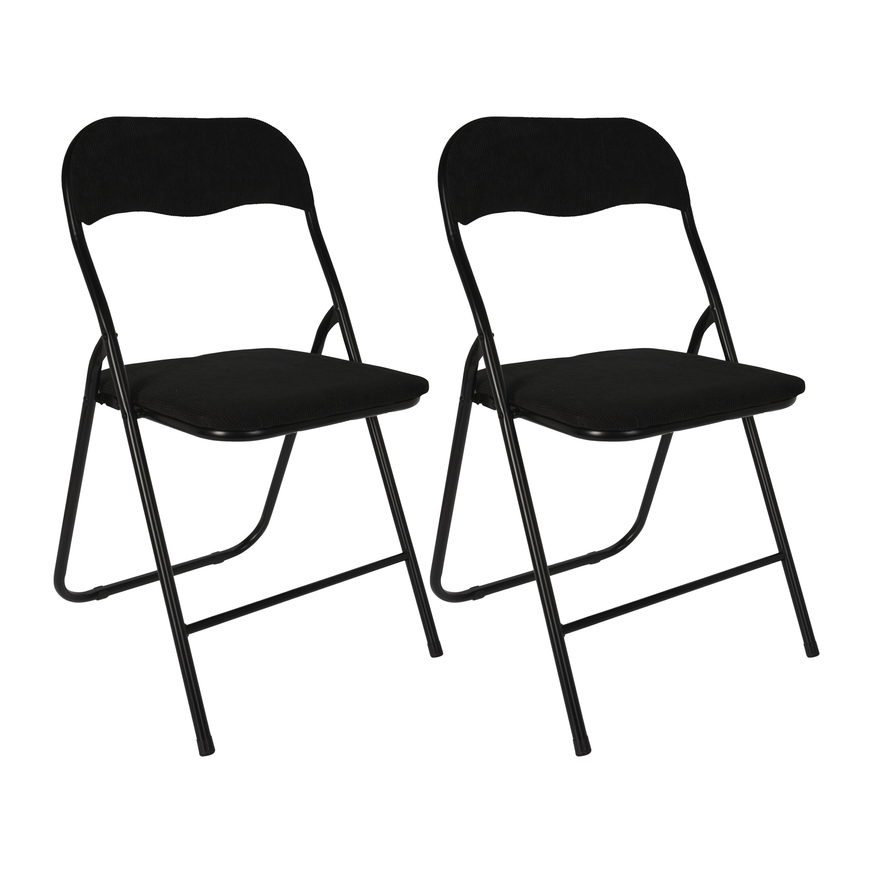 Klapstoel met ribcord zitting - 2x - zwart - 40 x 38 x 88 cm - metaal -