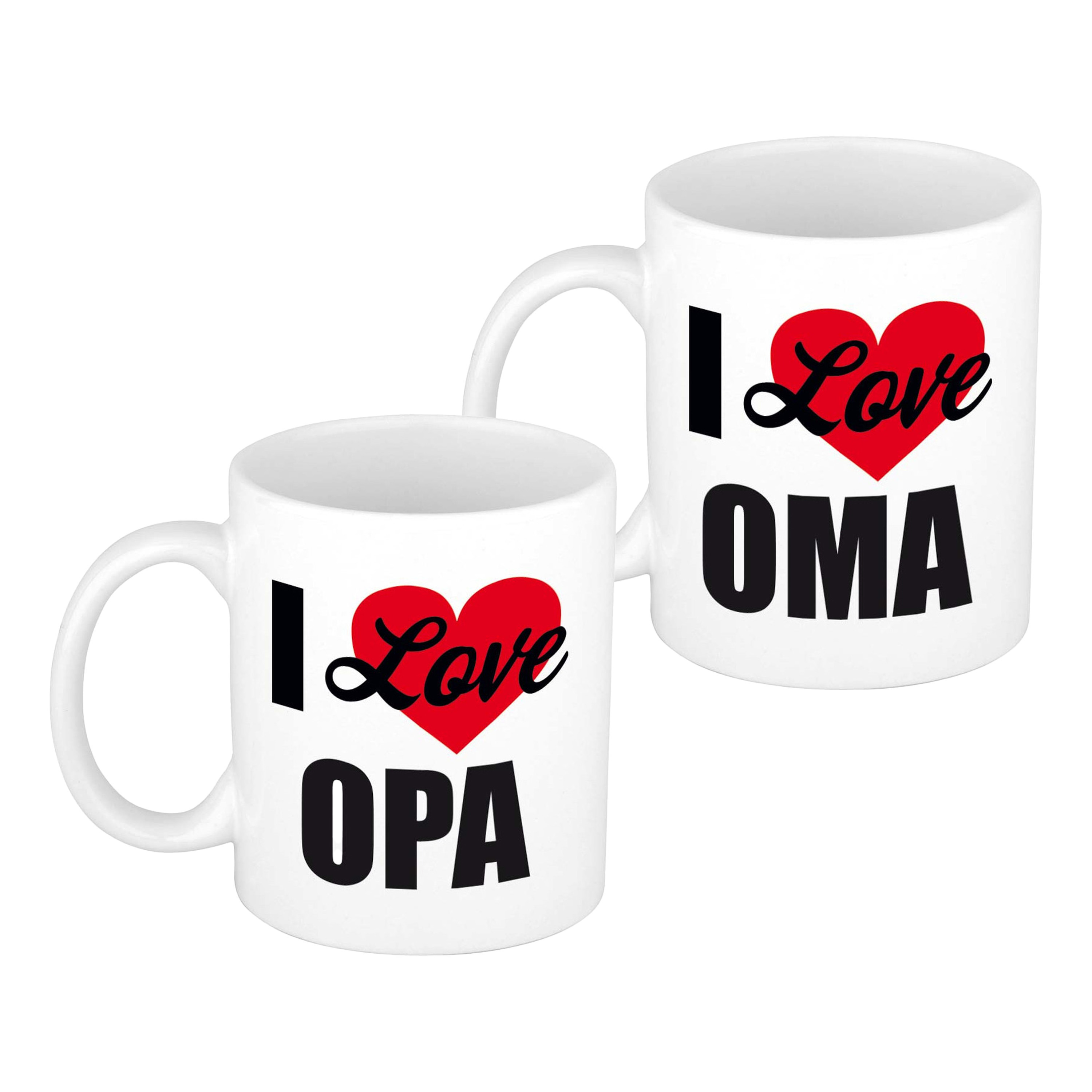 I love opa/oma verjaardag cadeau mokken - hartje - 300 ml - Keramiek - vaderdag/moederdag -