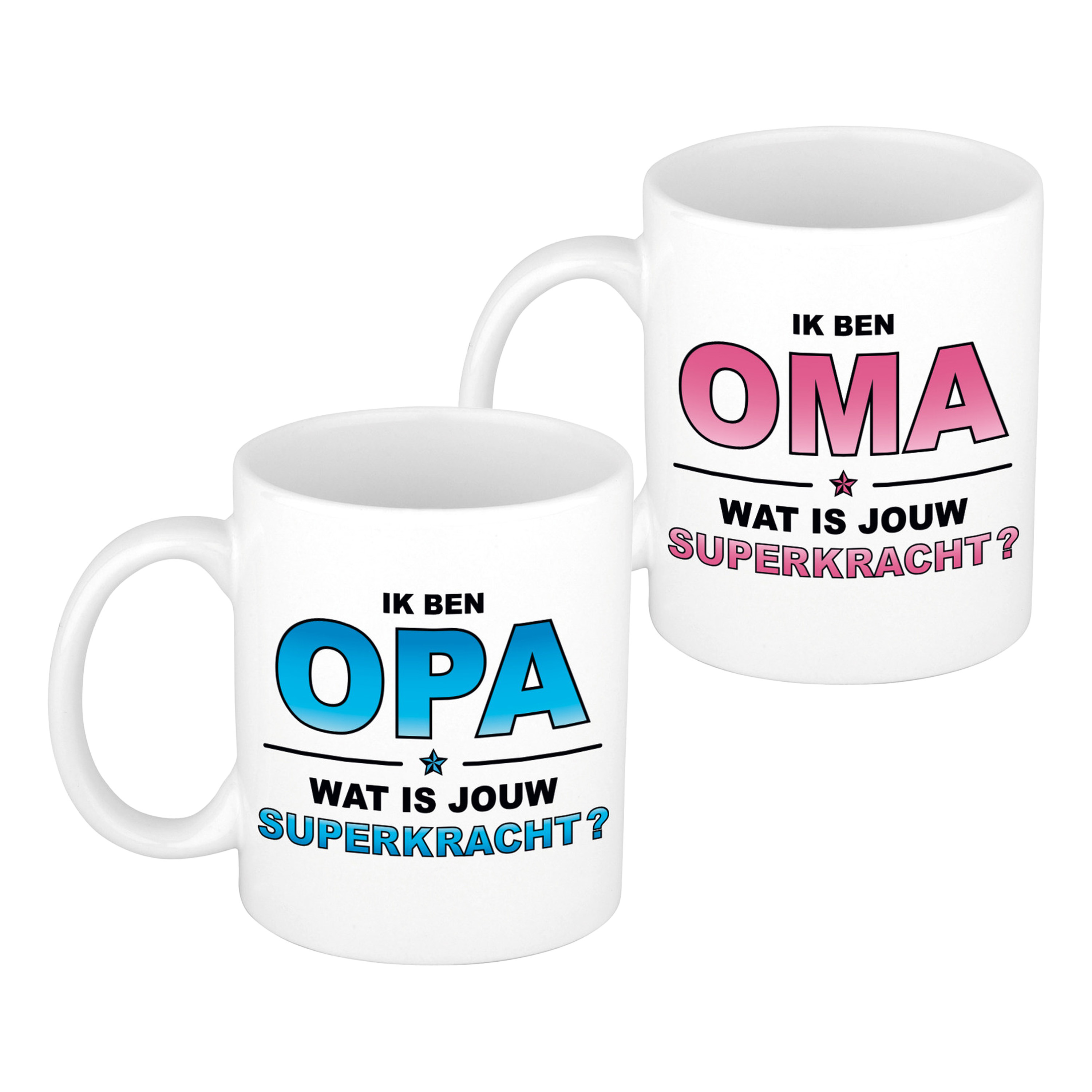 Superpower opa/oma verjaardag cadeau drinkmokken set - 300 ml - Keramiek -