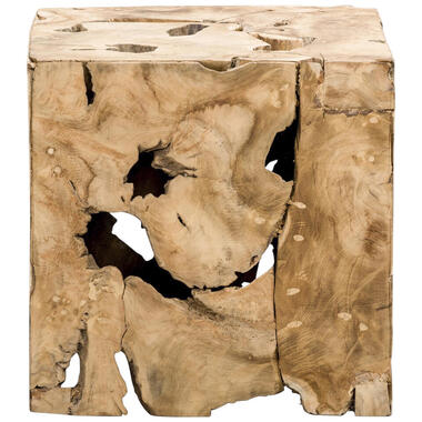 Decoratief blok naturel teak Luuk - bruin - 37x37x37 cm - Leen Bakker