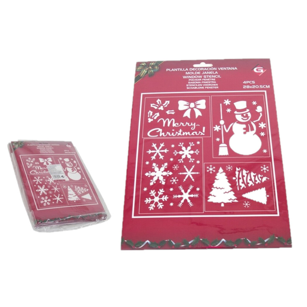 Kleine kerst raamsjablonen - 4x st- 28 x 21 cm - raamversiering -