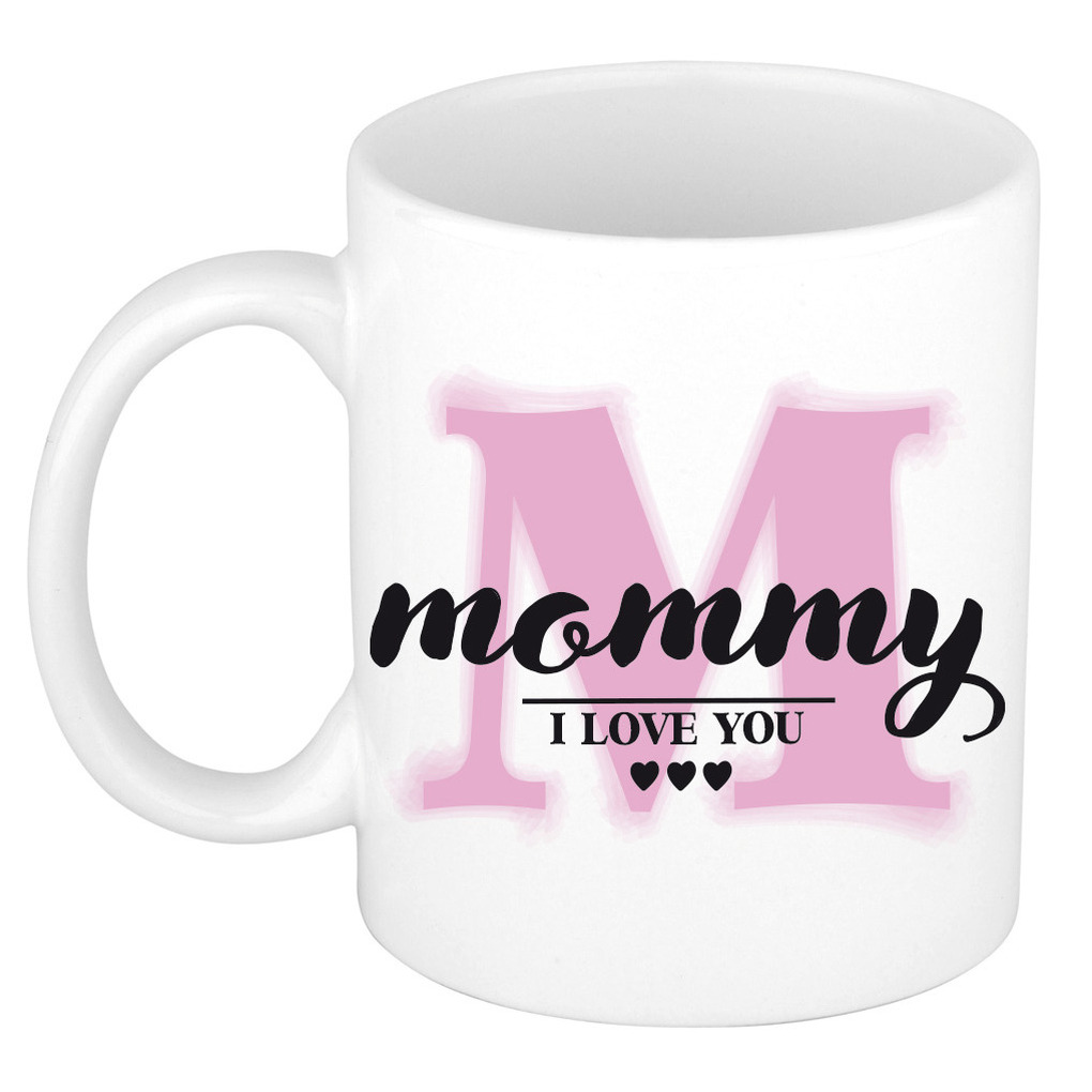 Moederdag cadeau koffie/thee mok - Mommy I Love You - roze - 300 ml - keramiek -