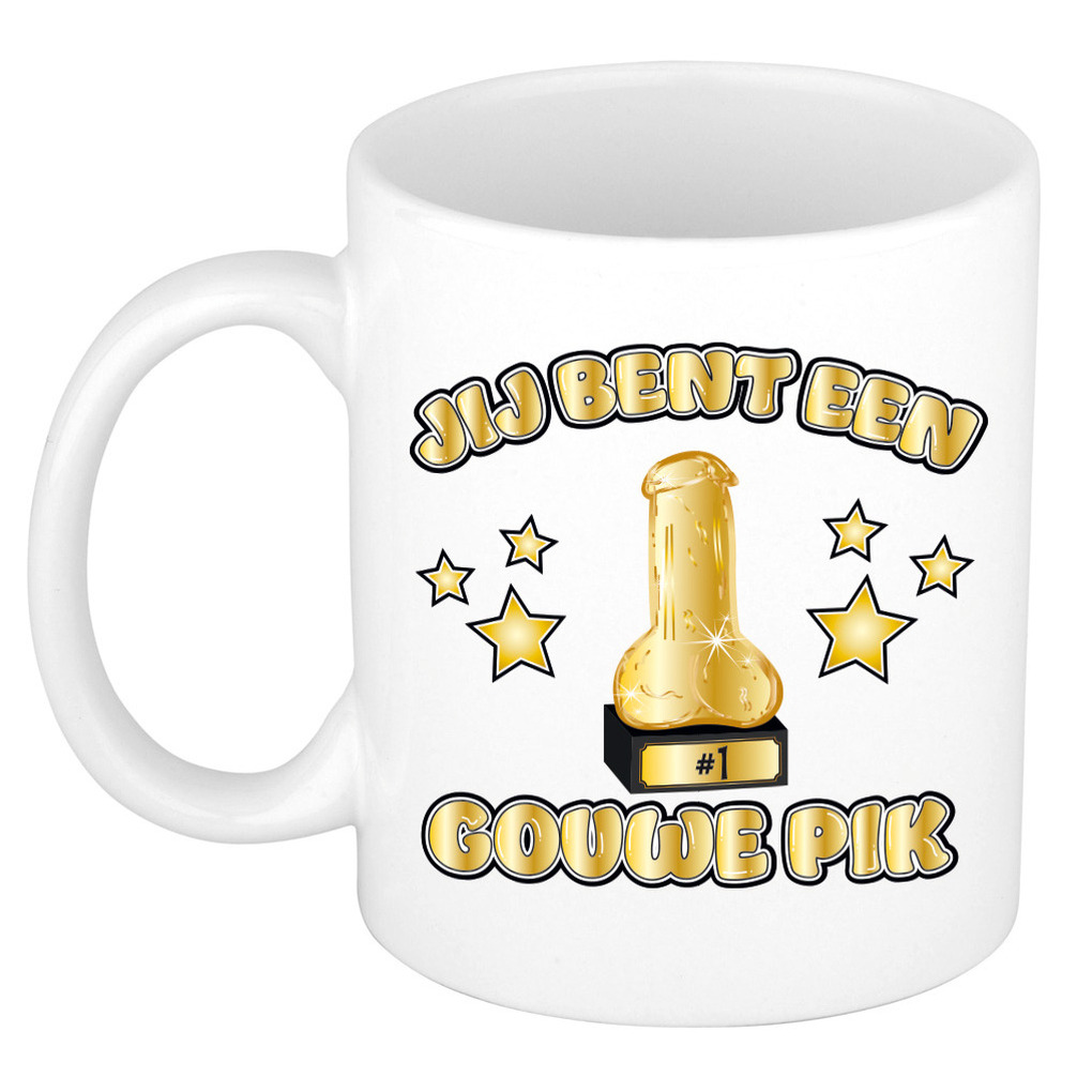 Cadeau koffie/thee mok - Jij bent een Gouwe Pik - grappig - goud - 300 ml - voor vriend -