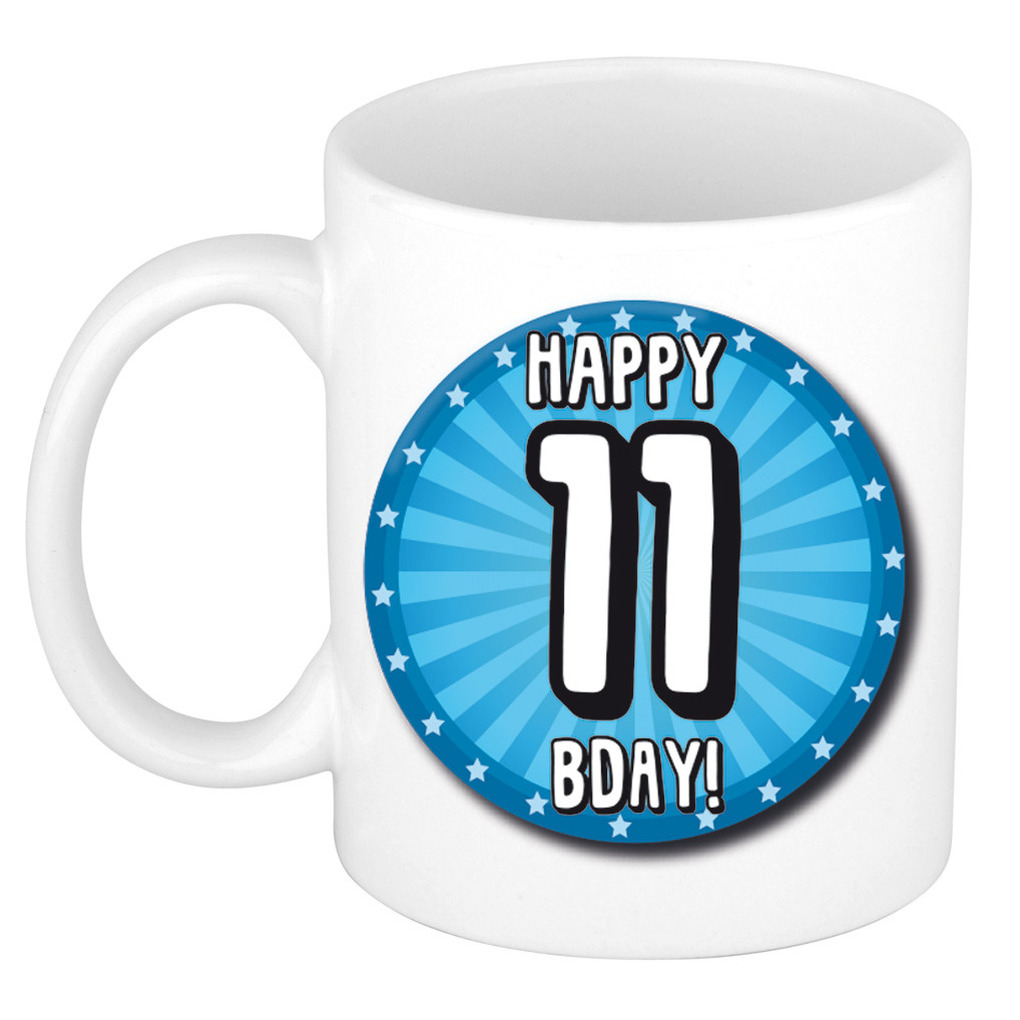 Verjaardag cadeau mok 11 jaar - blauw - wiel - 300 ml - keramiek -