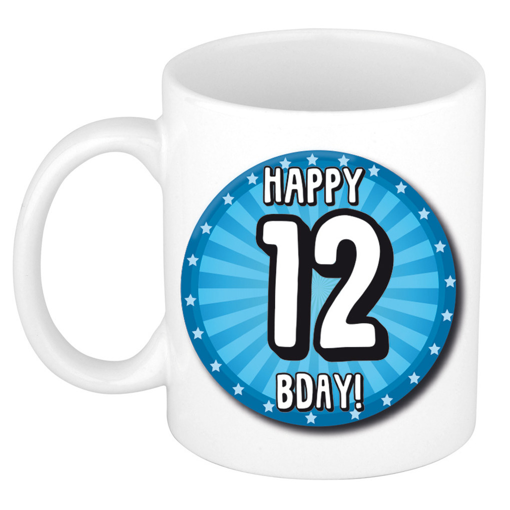 Verjaardag cadeau mok 12 jaar - blauw - wiel - 300 ml - keramiek -