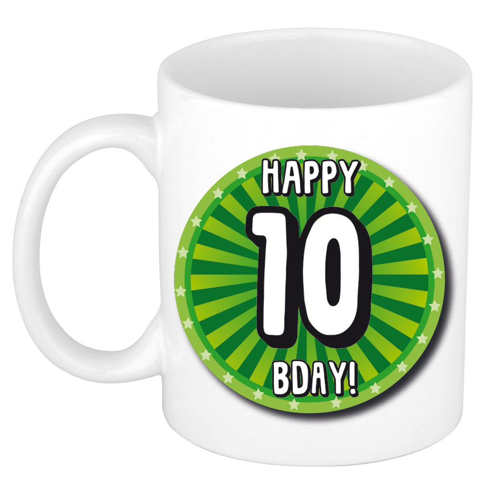 Verjaardag cadeau mok 10 jaar - groen - wiel - 300 ml - keramiek -
