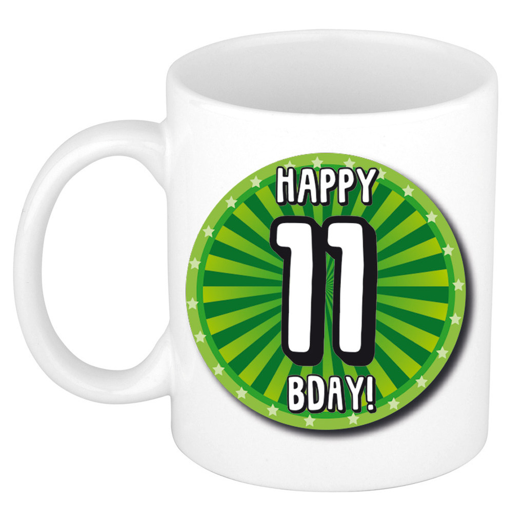 Verjaardag cadeau mok 11 jaar - groen - wiel - 300 ml - keramiek -
