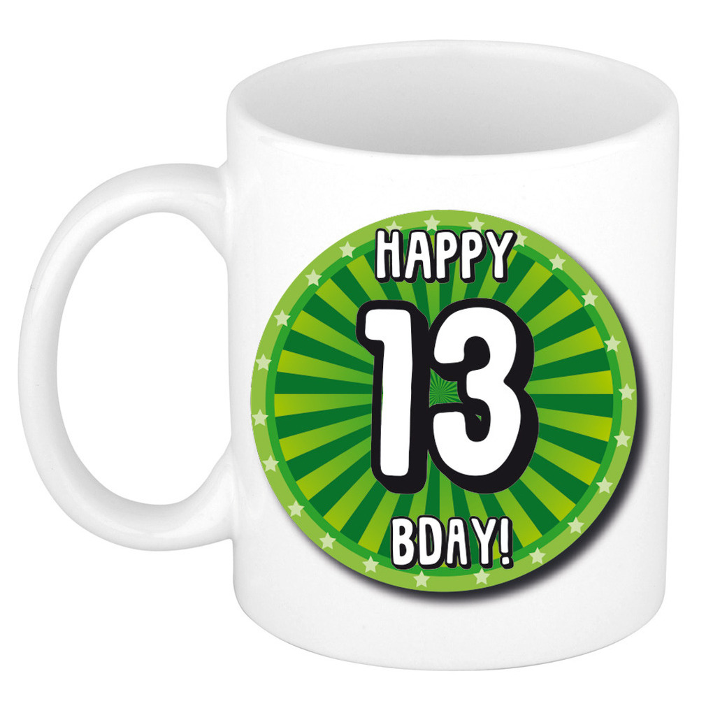 Verjaardag cadeau mok 13 jaar - groen - wiel - 300 ml - keramiek -