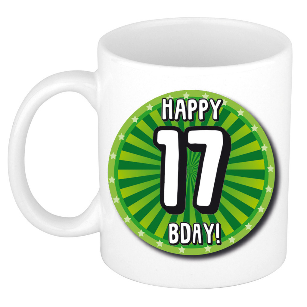 Verjaardag cadeau mok 17 jaar - groen - wiel - 300 ml - keramiek -