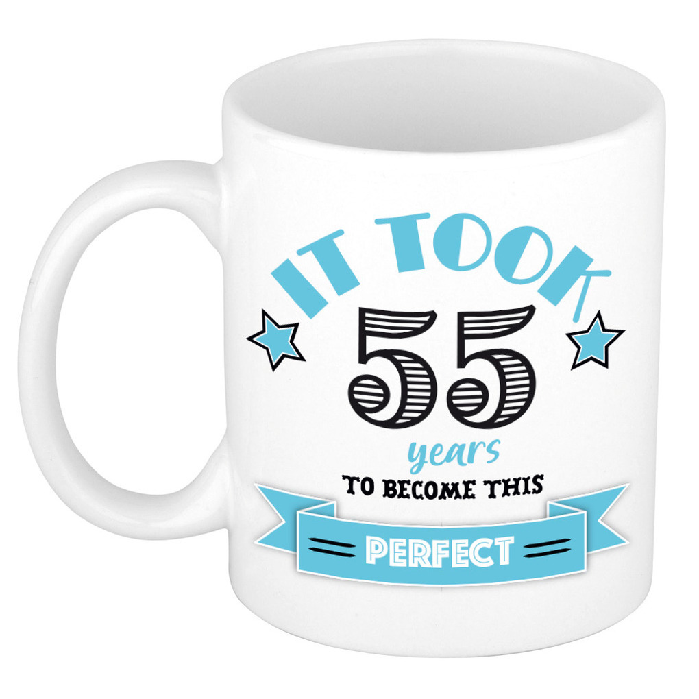 Verjaardag cadeau mok 55 jaar - blauw - grappig - 300 ml - keramiek -