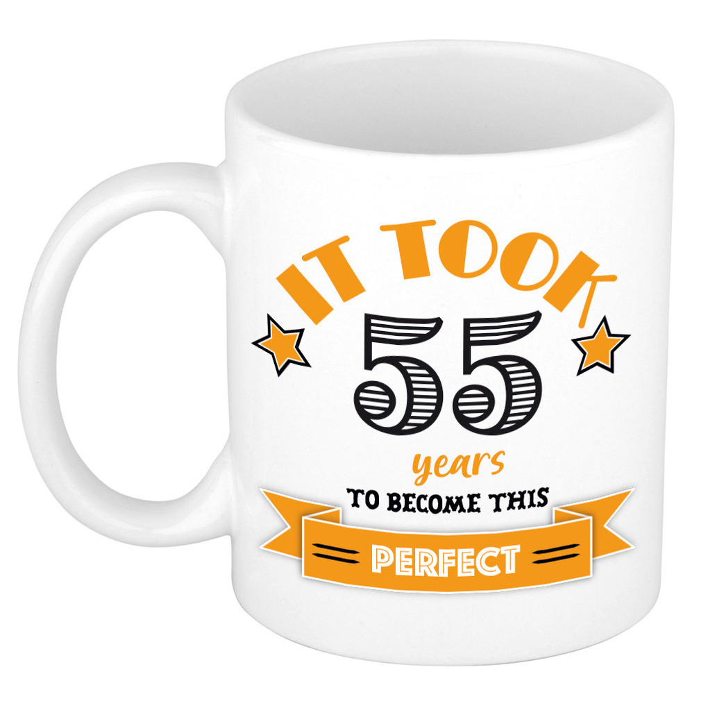 Verjaardag cadeau mok 55 jaar - oranje - grappig - 300 ml - keramiek -