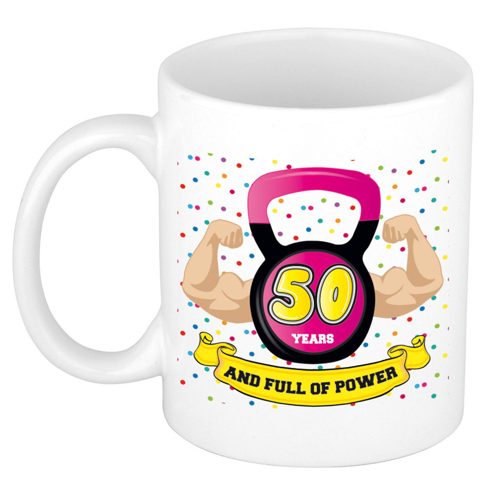 Verjaardag cadeau mok 50 jaar - roze - spieren - 300 ml - keramiek - Sarah -