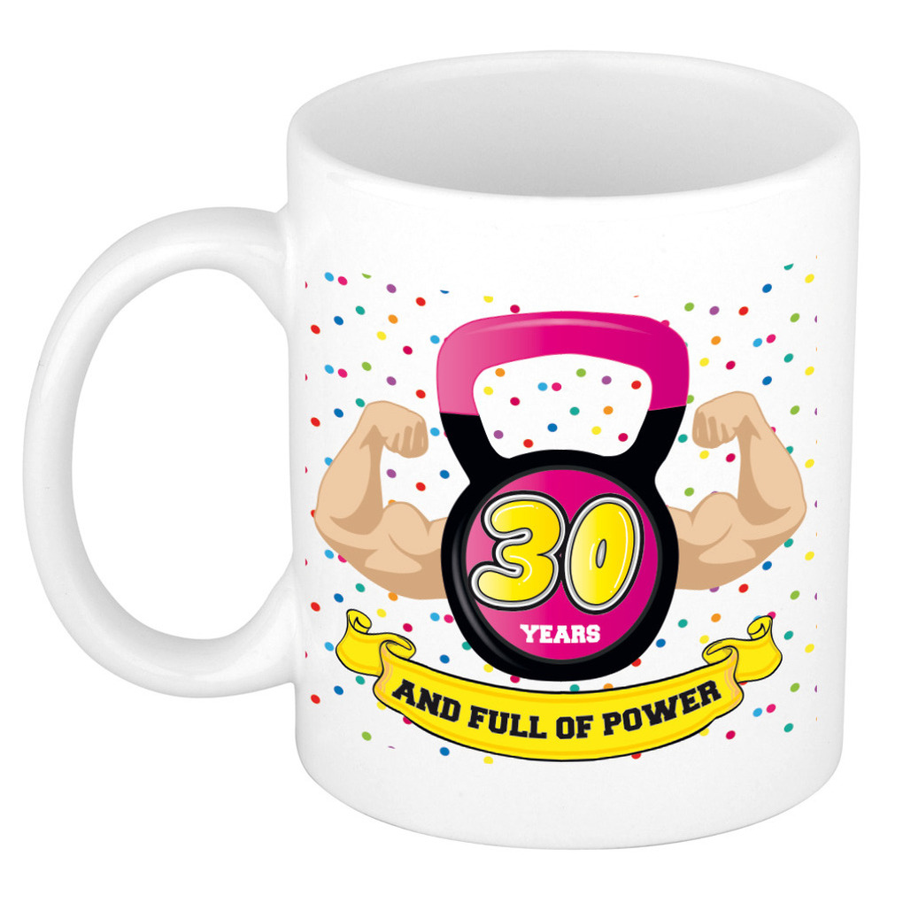 Verjaardag cadeau mok 30 jaar - roze - spieren - 300 ml - keramiek -