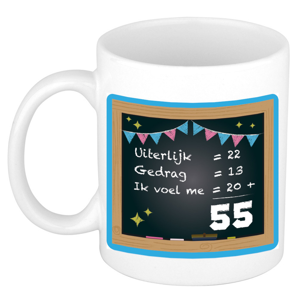Verjaardag cadeau mok 55 jaar - blauw - rekenen - 300 ml - keramiek -