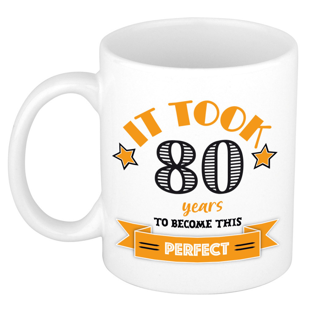 Verjaardag cadeau mok 80 jaar - oranje - grappig - 300 ml - keramiek -