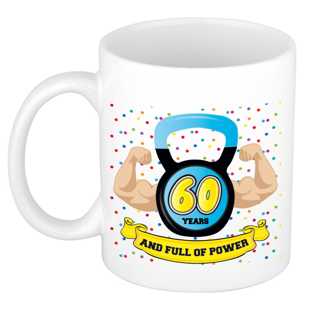 Verjaardag cadeau mok 60 jaar - blauw - spieren - 300 ml - keramiek -