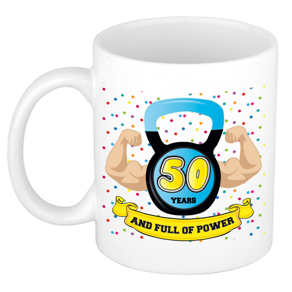 Verjaardag cadeau mok 50 jaar - blauw - spieren - 300 ml - keramiek - Abraham -