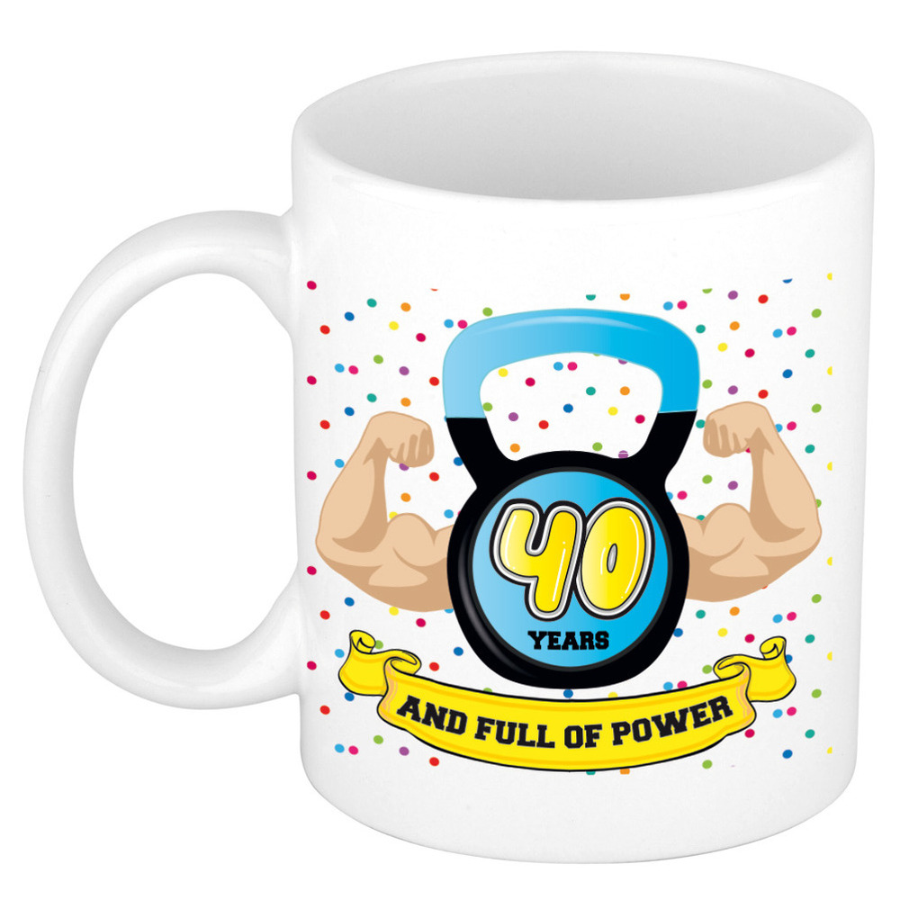 Verjaardag cadeau mok 40 jaar - blauw - spieren - 300 ml - keramiek -