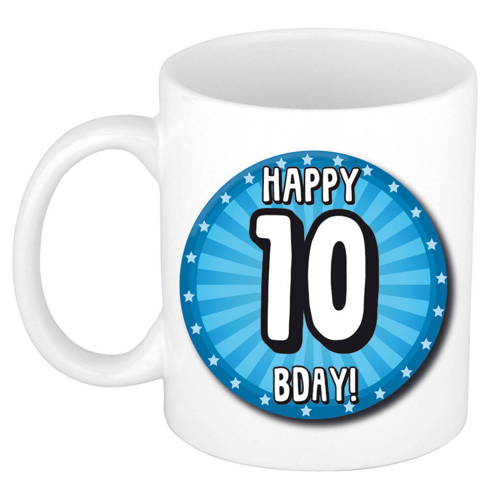 Verjaardag cadeau mok 10 jaar - blauw - wiel - 300 ml - keramiek -