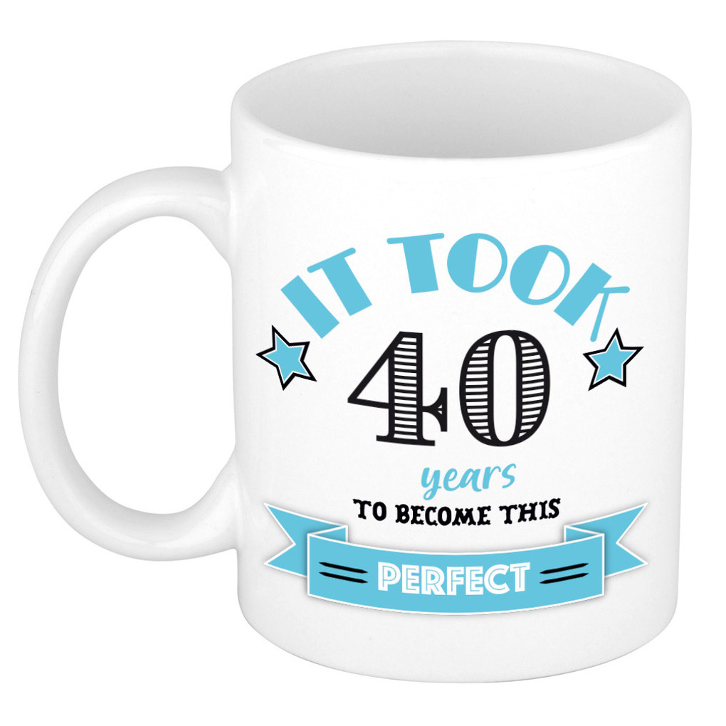Verjaardag cadeau mok 40 jaar - blauw - grappig - 300 ml - keramiek -