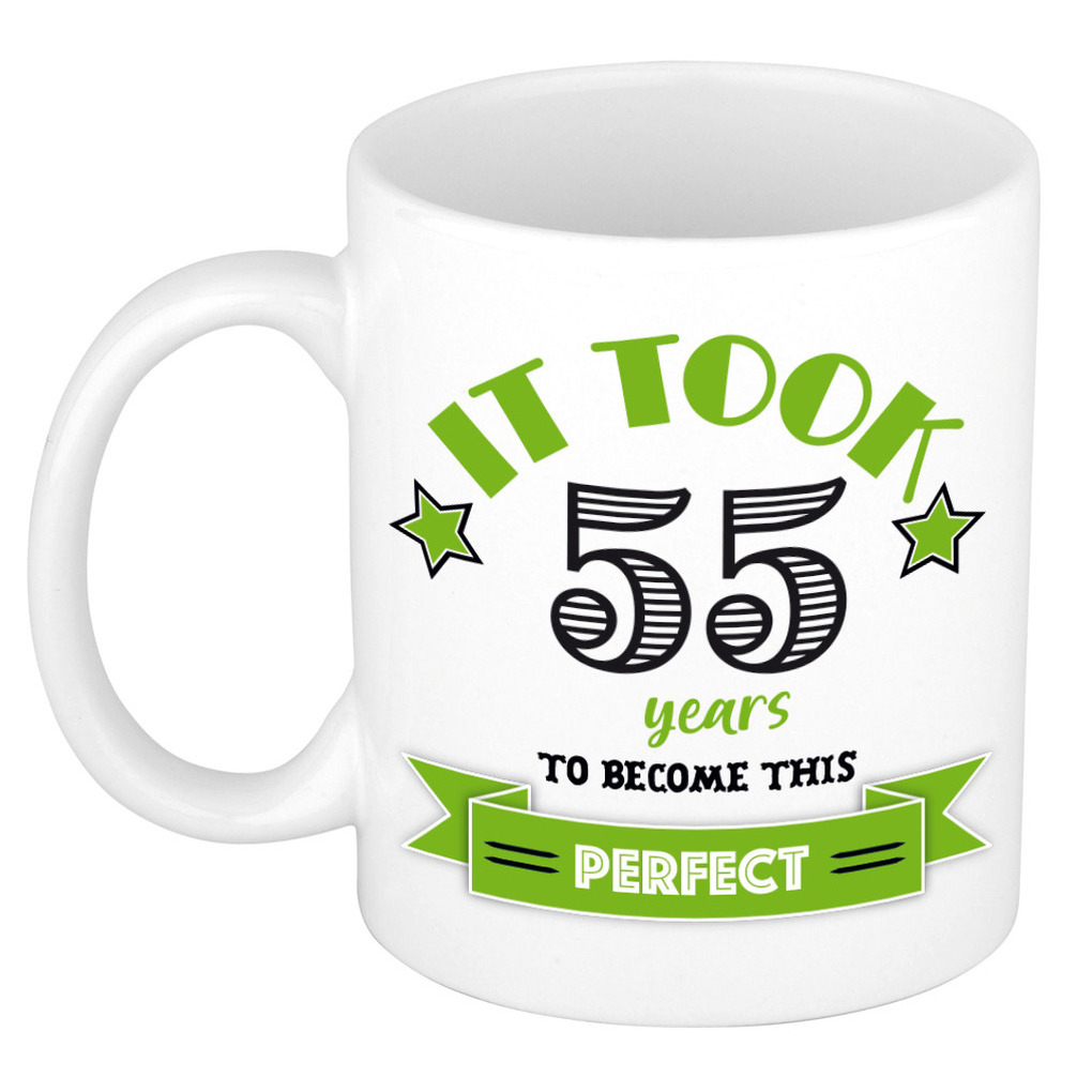 Verjaardag cadeau mok 55 jaar - groen - grappig - 300 ml - keramiek -