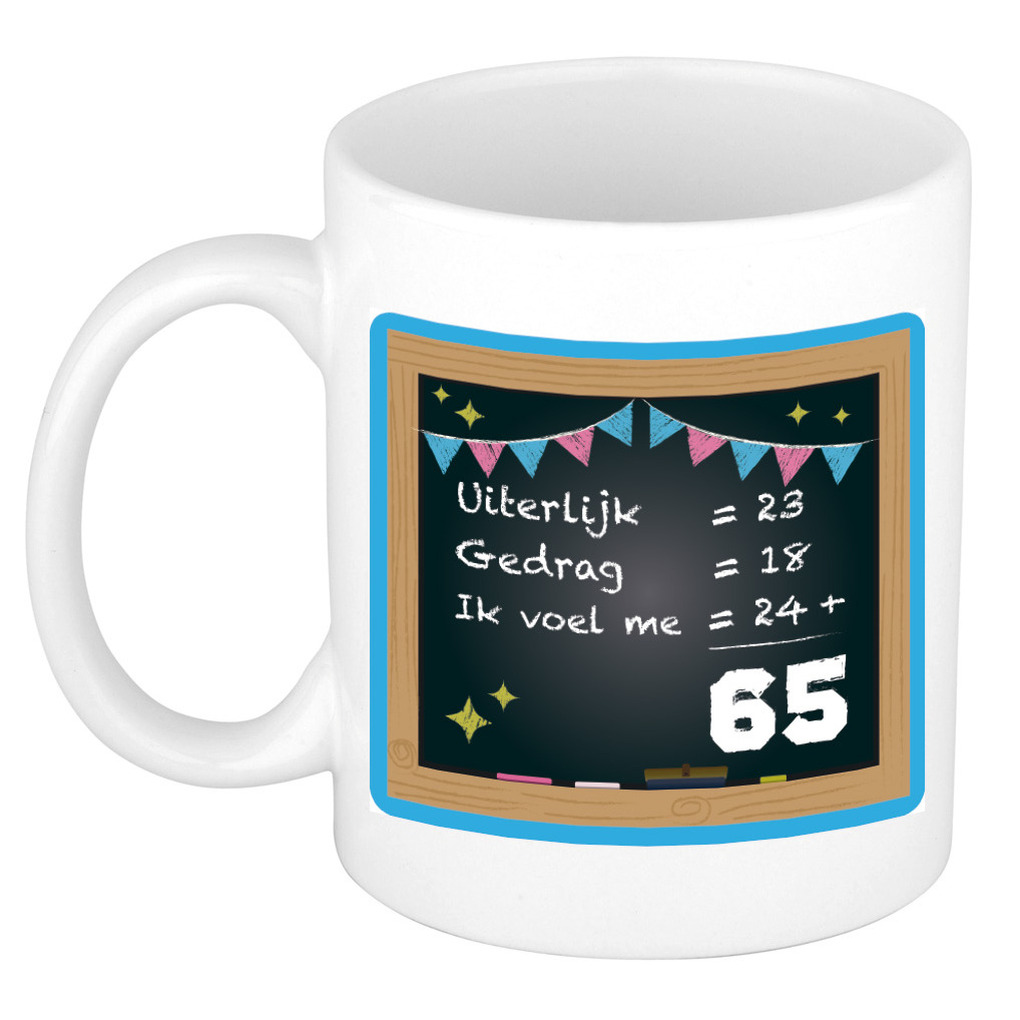 Verjaardag cadeau mok 65 jaar - blauw - rekenen - 300 ml - keramiek -