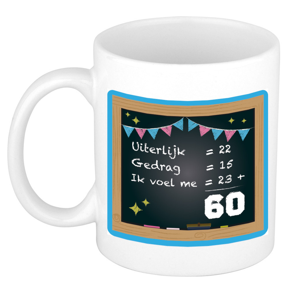 Verjaardag cadeau mok 60 jaar - blauw - rekenen - 300 ml - keramiek -