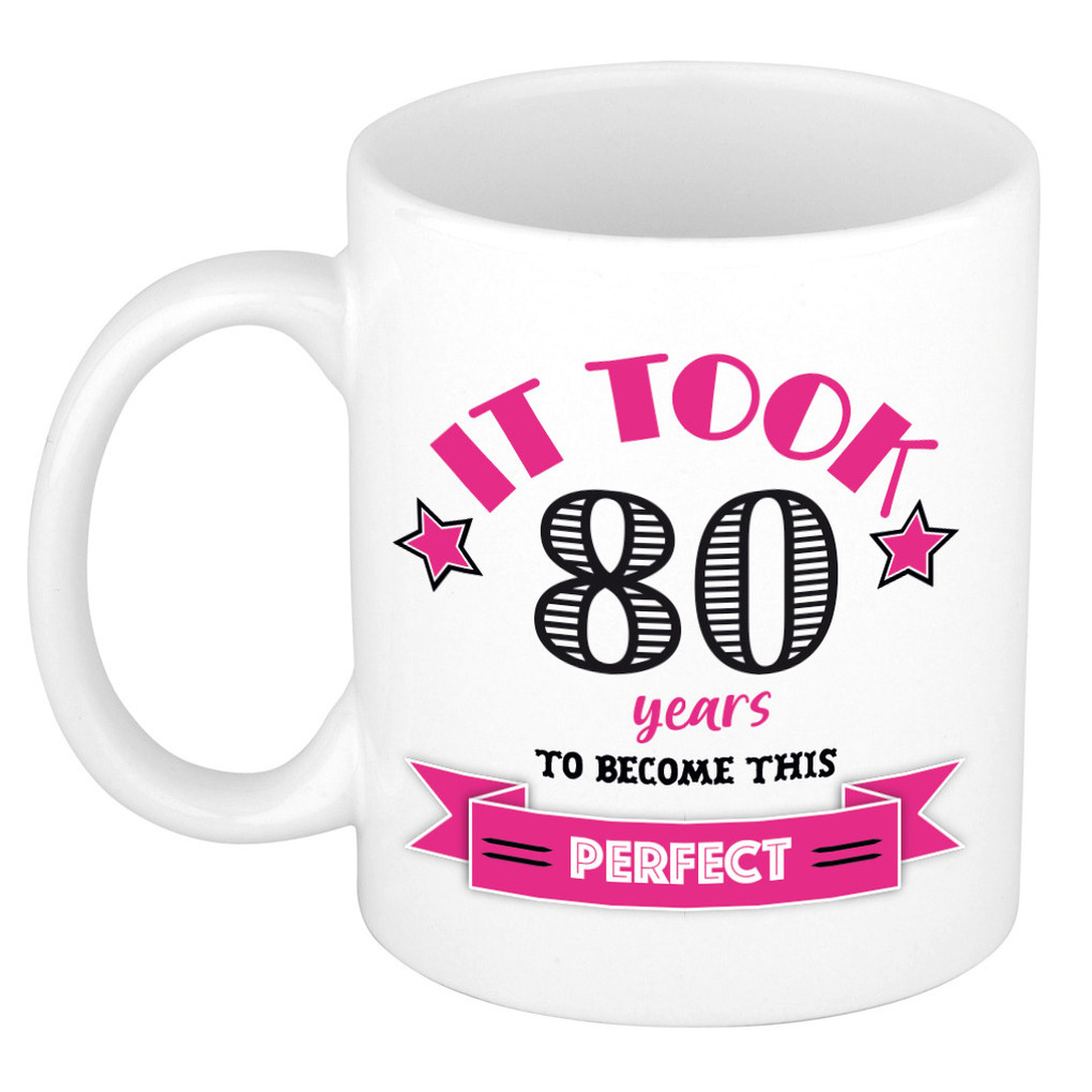 Verjaardag cadeau mok 80 jaar - roze - grappig - 300 ml - keramiek -