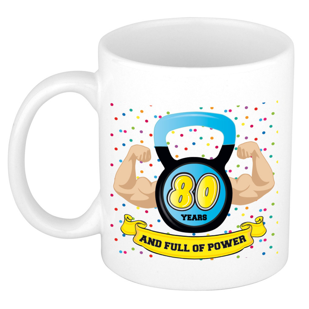 Verjaardag cadeau mok 80 jaar - blauw - spieren - 300 ml - keramiek -