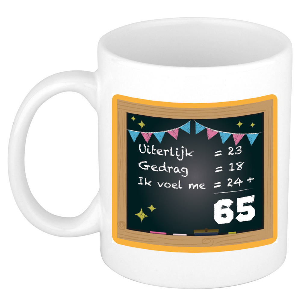Verjaardag cadeau mok 65 jaar - oranje - rekenen - 300 ml - keramiek -