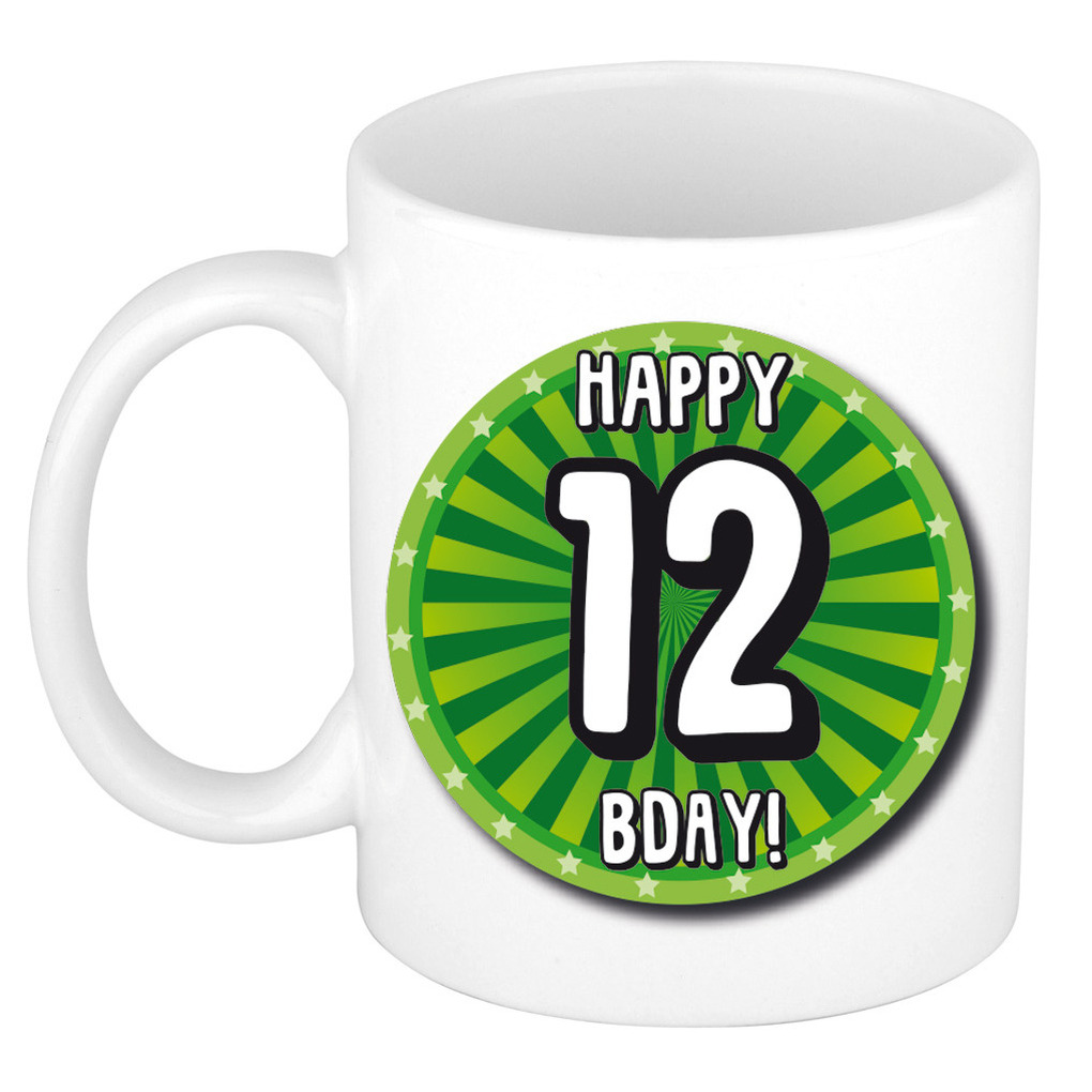 Verjaardag cadeau mok 12 jaar - groen - wiel - 300 ml - keramiek -