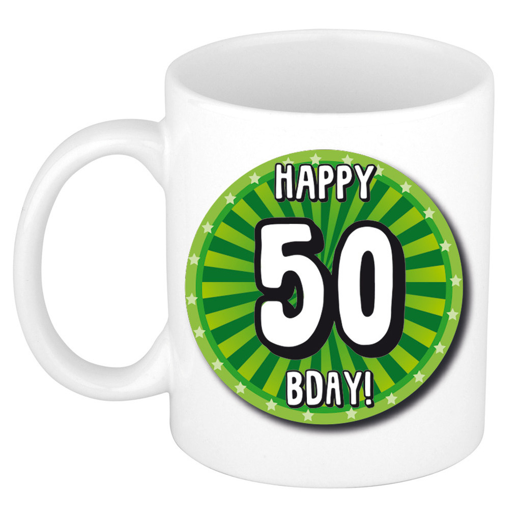 Verjaardag cadeau mok 50 jaar - groen - wiel - 300 ml - keramiek - Sarah/Abraham -