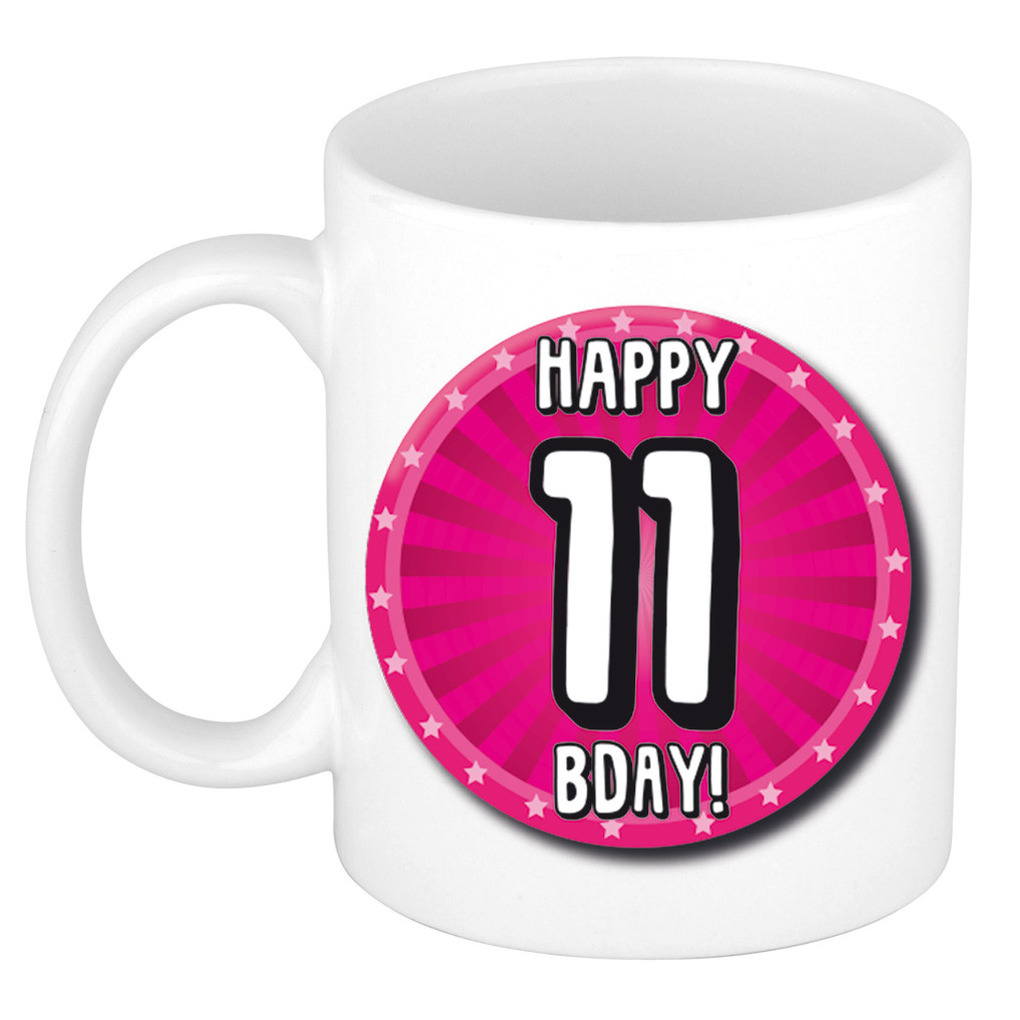 Verjaardag cadeau mok 11 jaar - roze - wiel - 300 ml - keramiek -