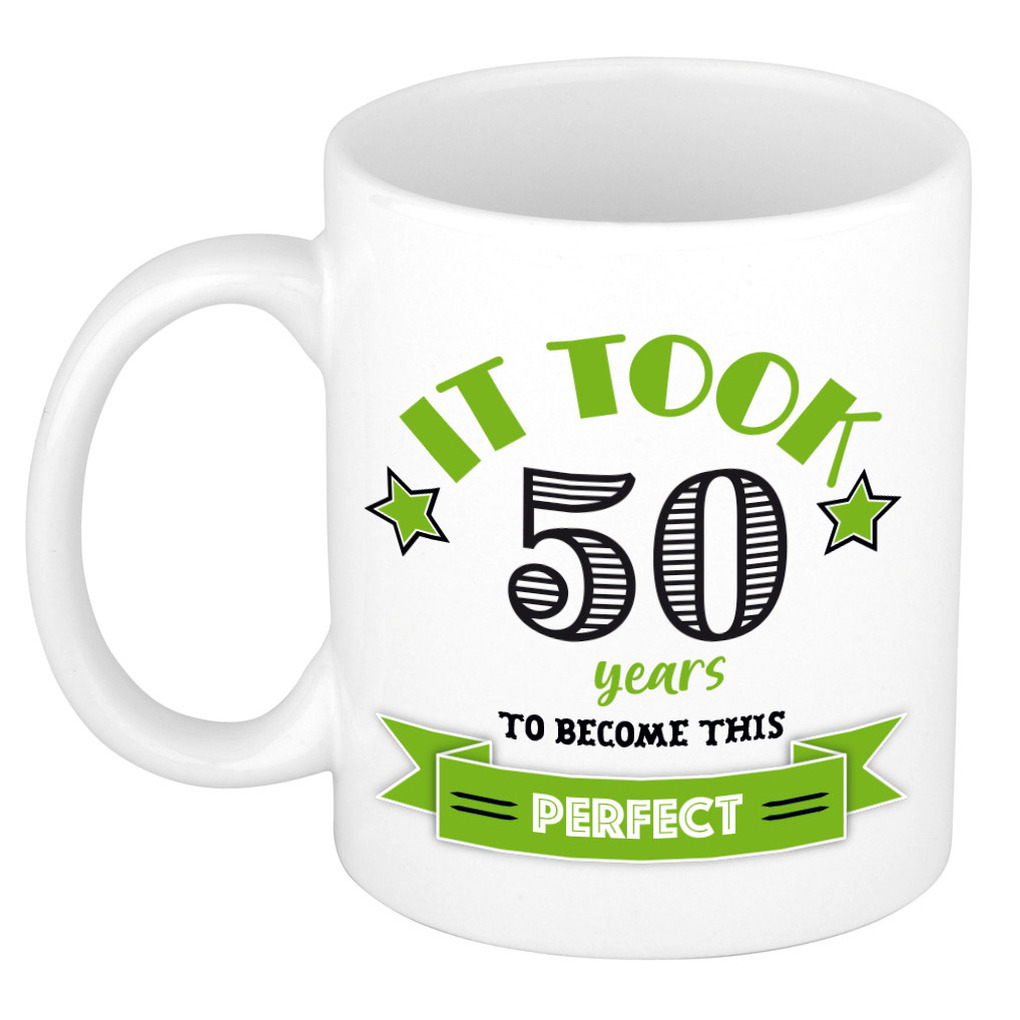 Verjaardag cadeau mok 50 jaar - groen - grappig - 300 ml - keramiek - Sarah/Abraham -