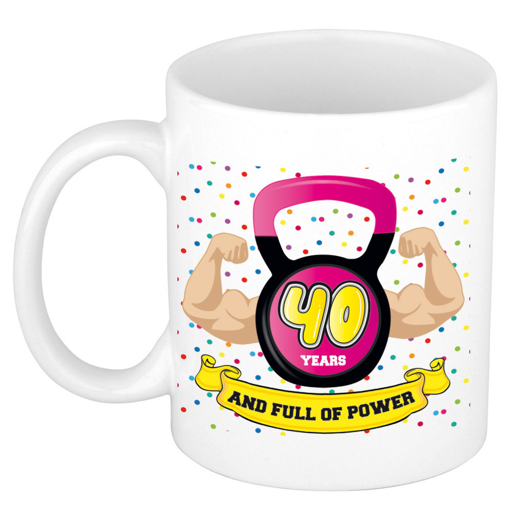 Verjaardag cadeau mok 40 jaar - roze - spieren - 300 ml - keramiek -